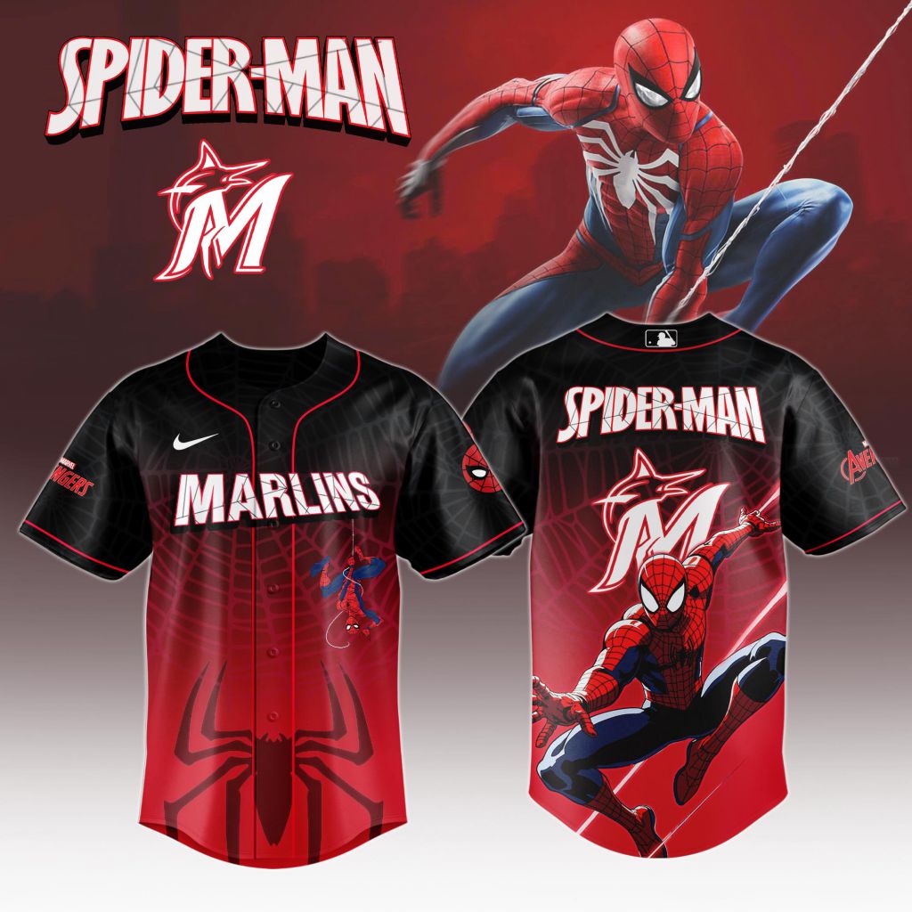 Premium Mlb Miami Marlins X Spider-man Custom Baseball Jersey