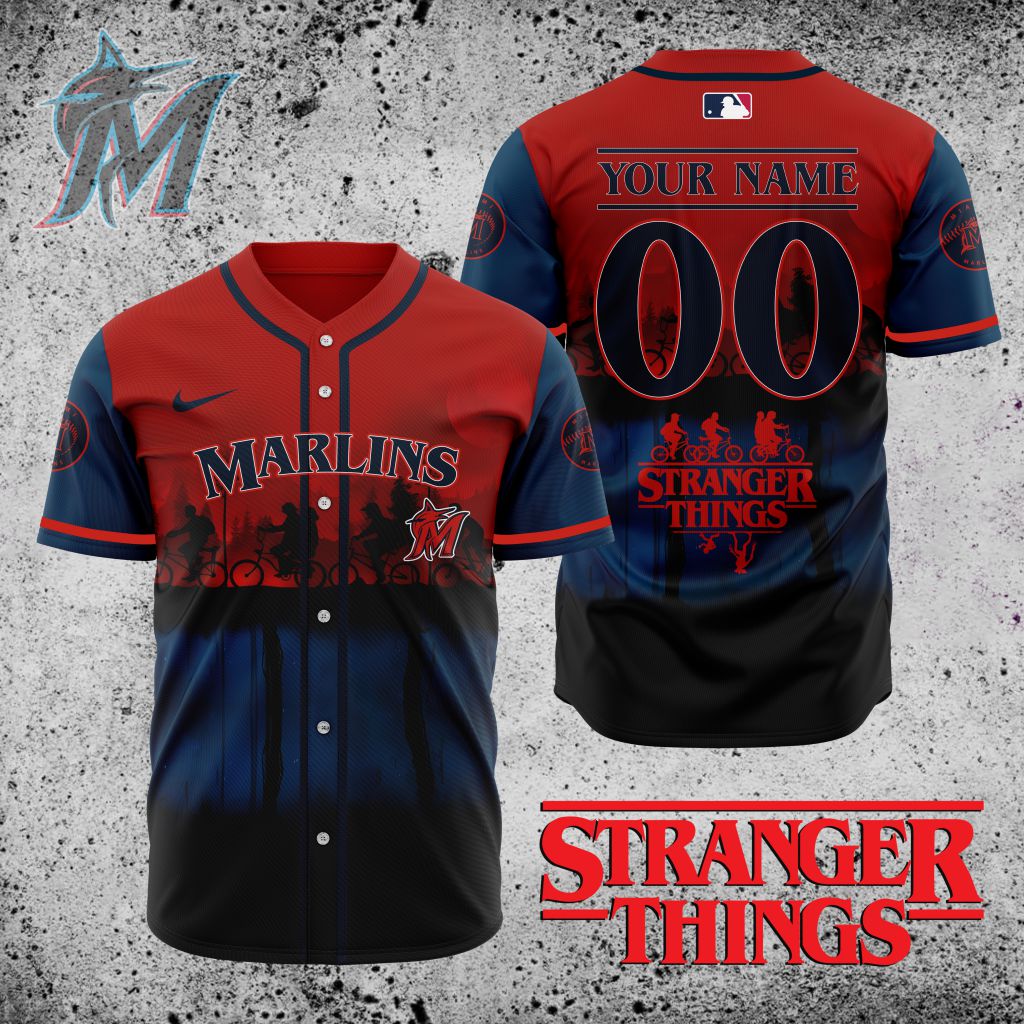 Premium Mlb Miami Marlins X Stranger Things Custom Baseball Jersey