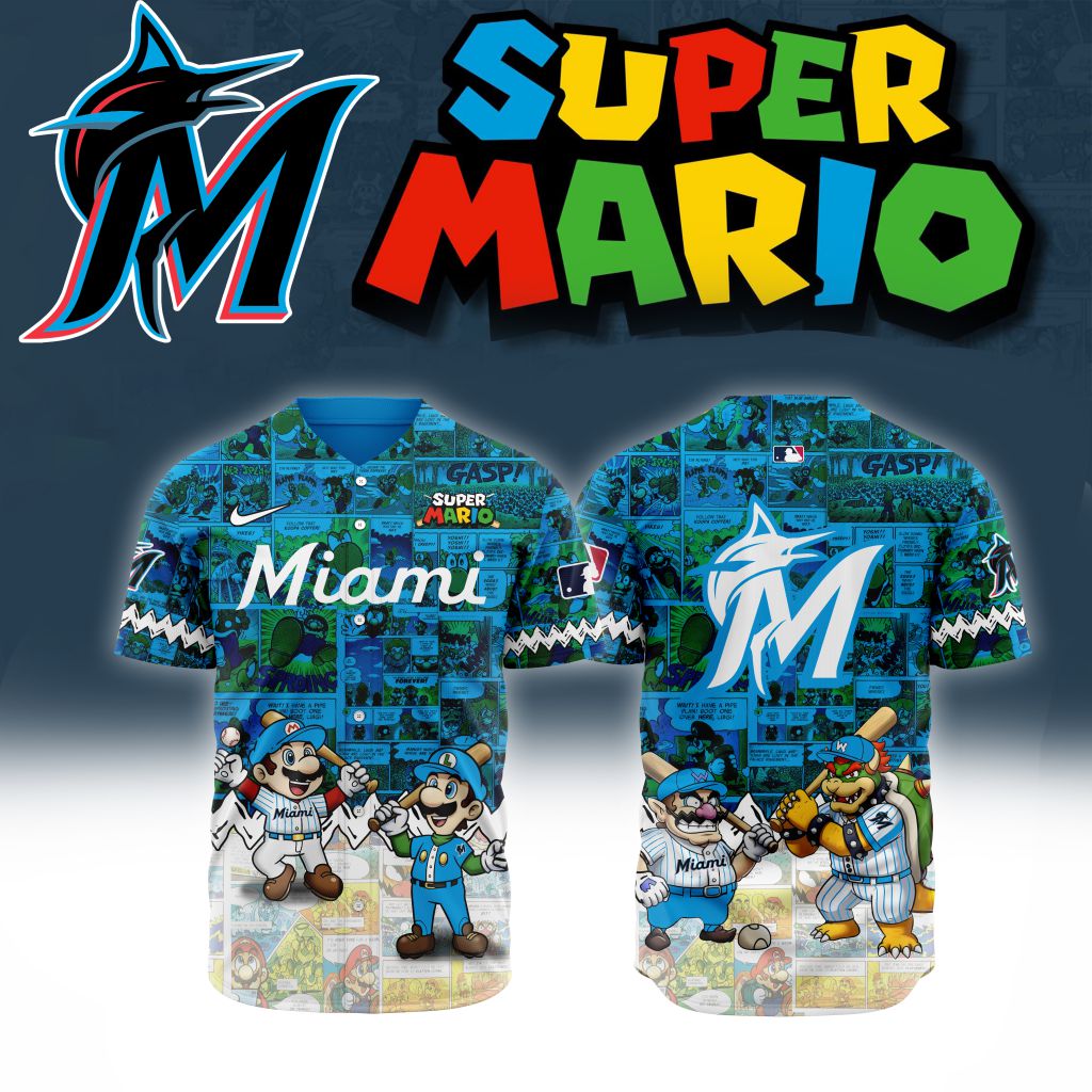 Premium Mlb Miami Marlins X Super Mario Custom Baseball Jersey