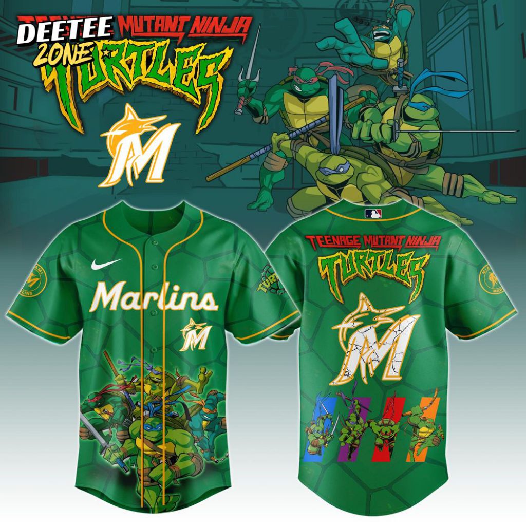 Premium Mlb Miami Marlins X Teenage Mutant Ninja Turtles Custom Baseball Jersey