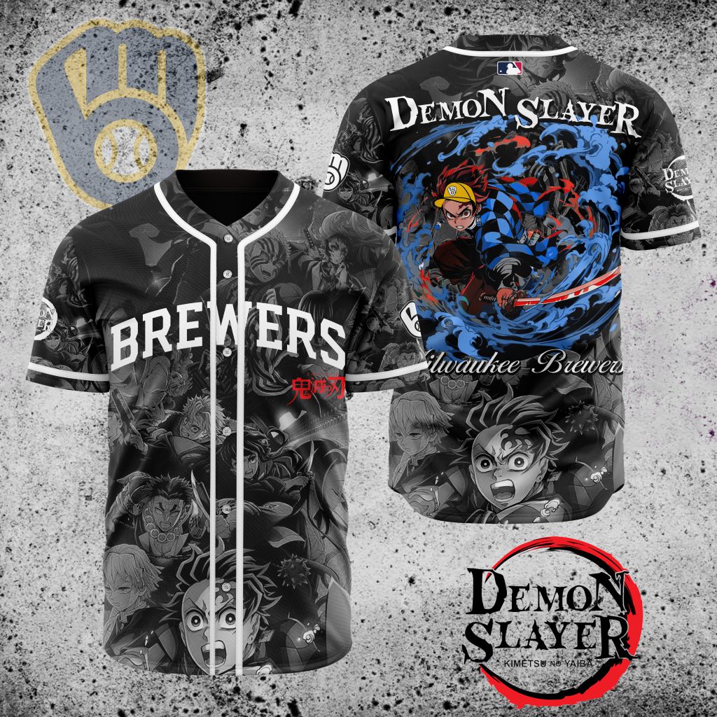Premium Mlb Milwaukee Brewers X Demon Slayer Custom Baseball Jersey