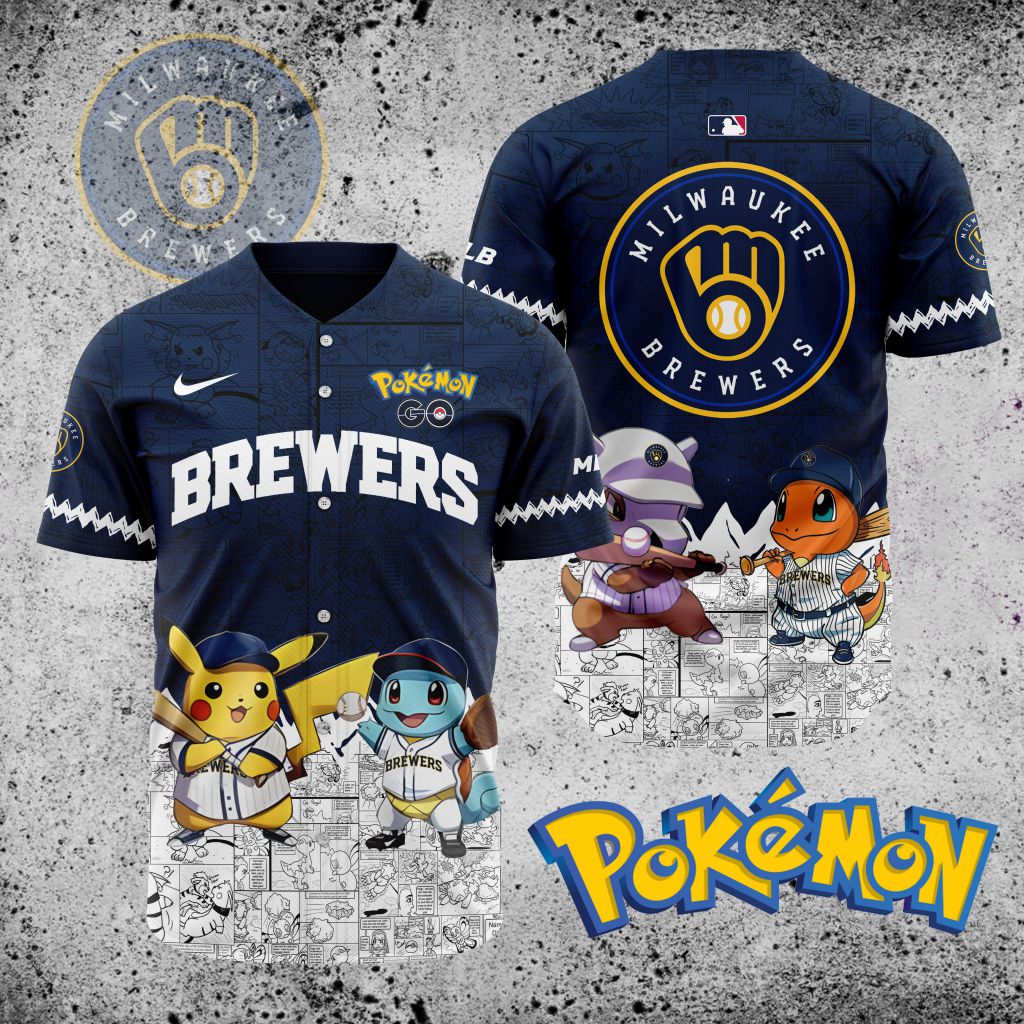 Premium Mlb Milwaukee Brewers X Pokemon Custom Baseball Jersey