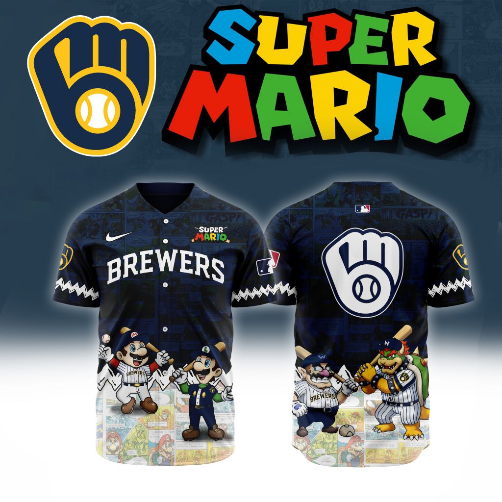 Premium Mlb Milwaukee Brewers X Super Mario Custom Baseball Jersey