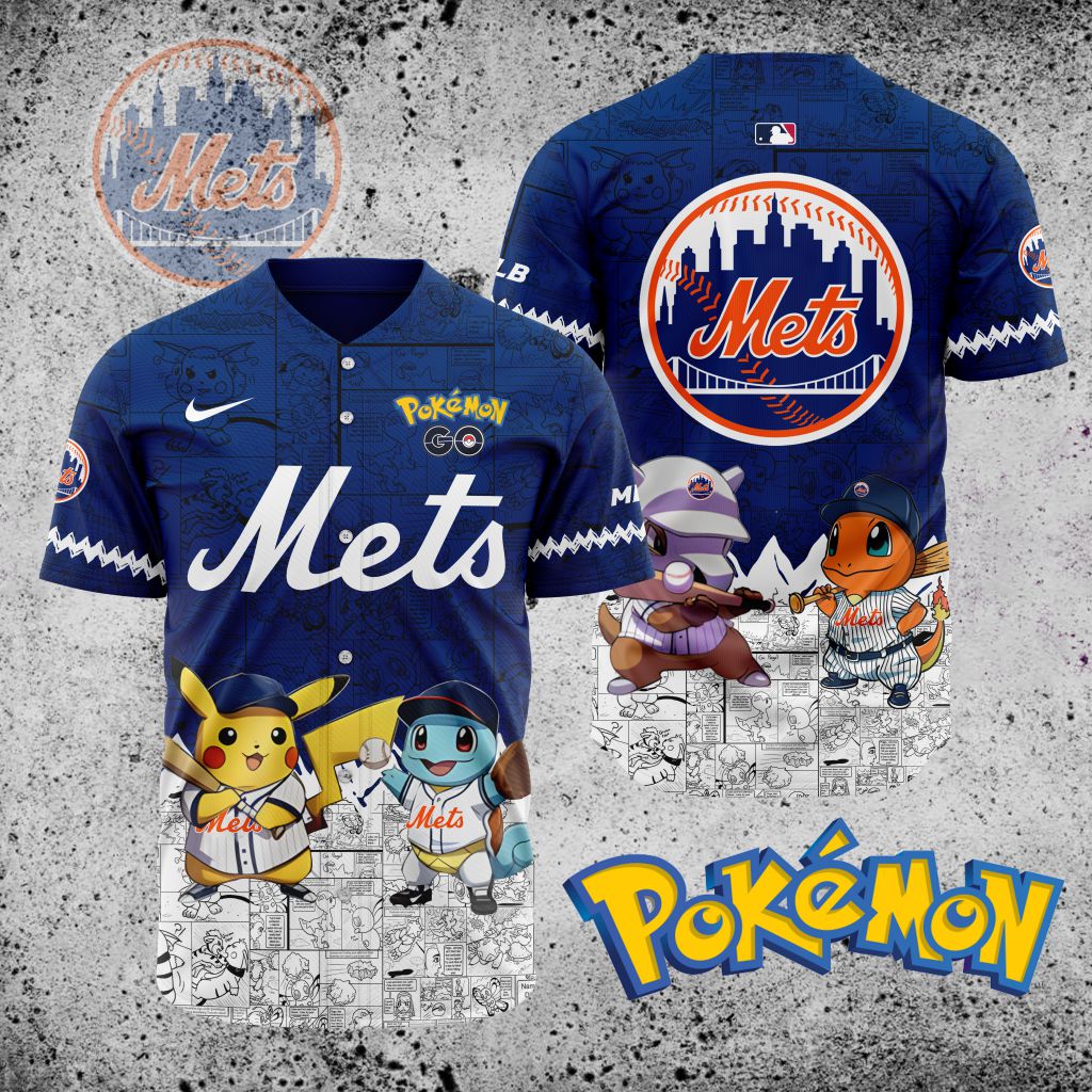 Premium Mlb New York Mets X Pokemon Custom Baseball Jersey