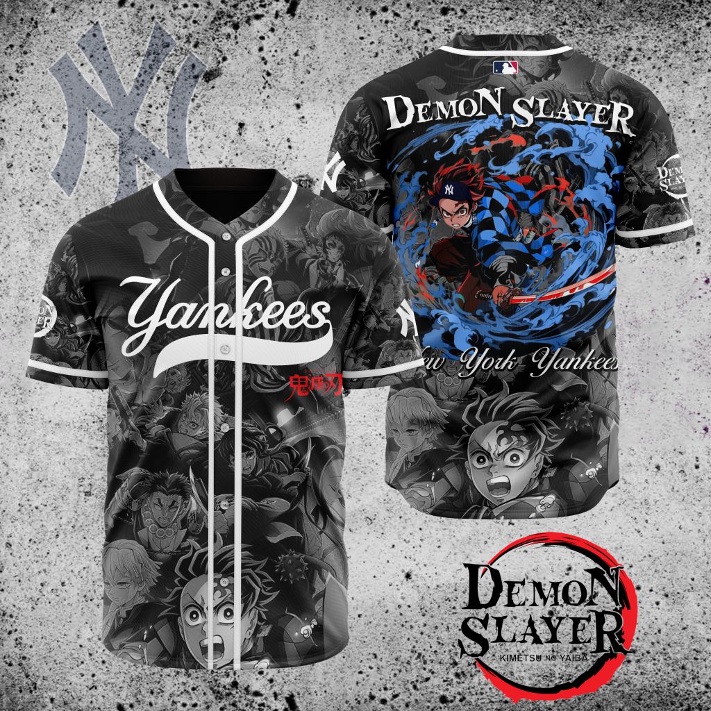 Premium Mlb New York Yankees X Demon Slayer Custom Baseball Jersey
