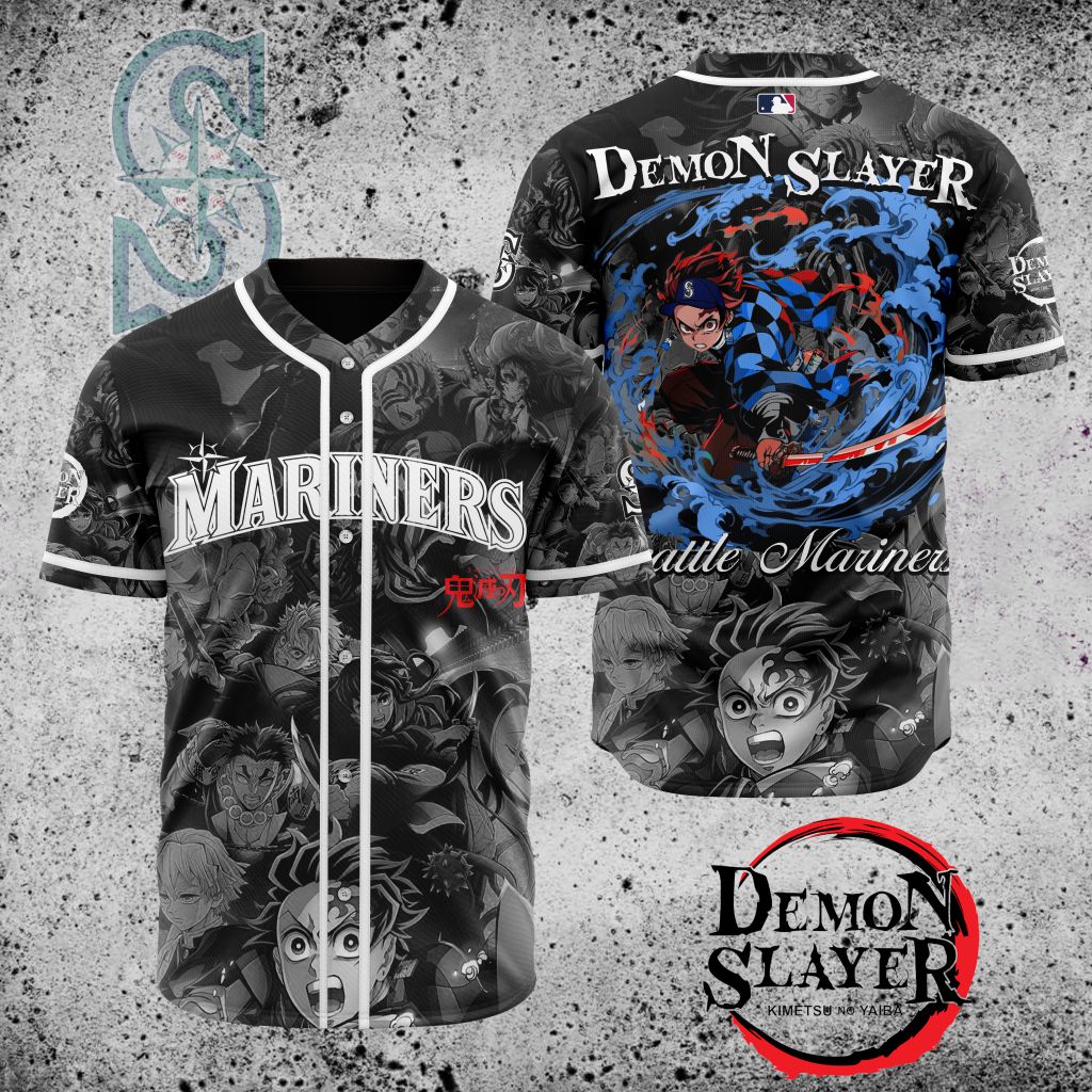 Premium Mlb Seattle Mariners X Demon Slayer Custom Baseball Jersey
