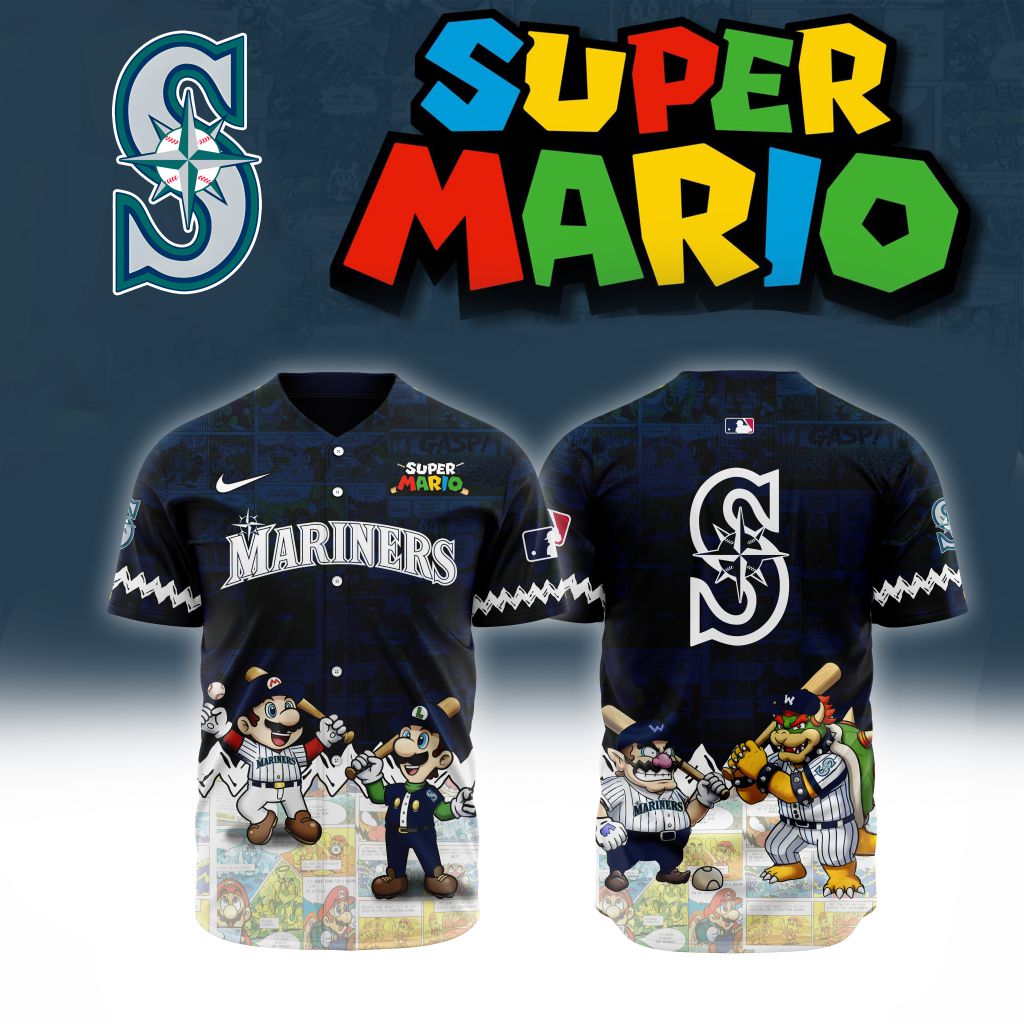 Premium Mlb Seattle Mariners X Super Mario Custom Baseball Jersey