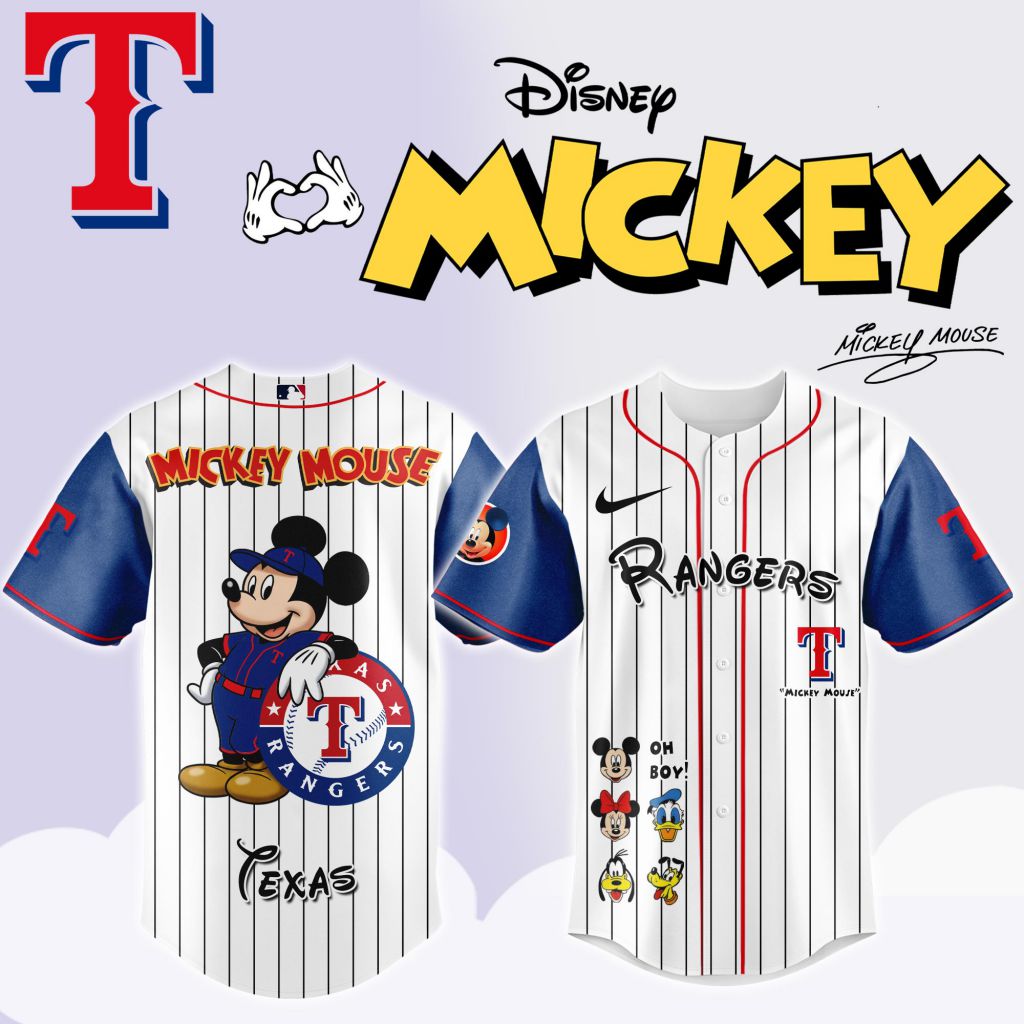 Premium Mlb Texas Rangers X Mickey Mouse And Friends Custom Baseball Jersey