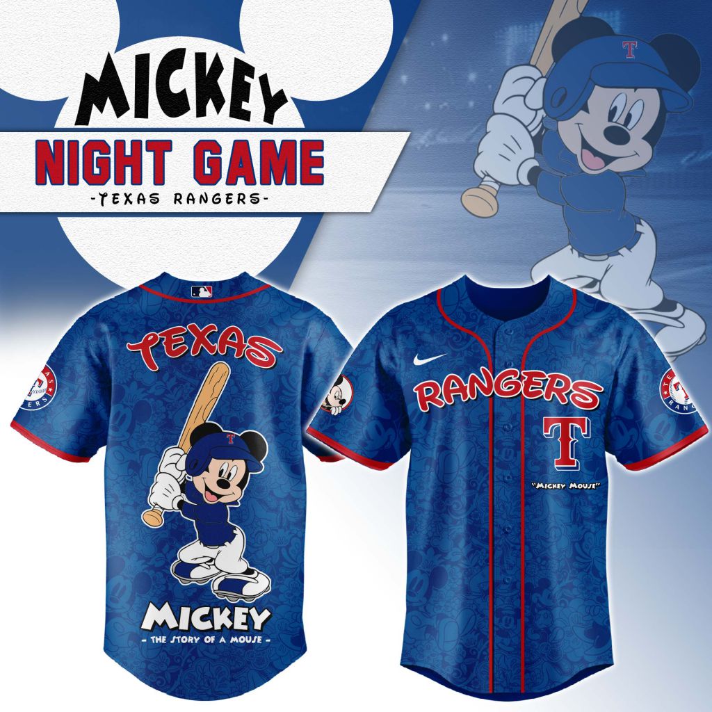 Premium Mlb Texas Rangers X Mickey Mouse Custom Baseball Jersey