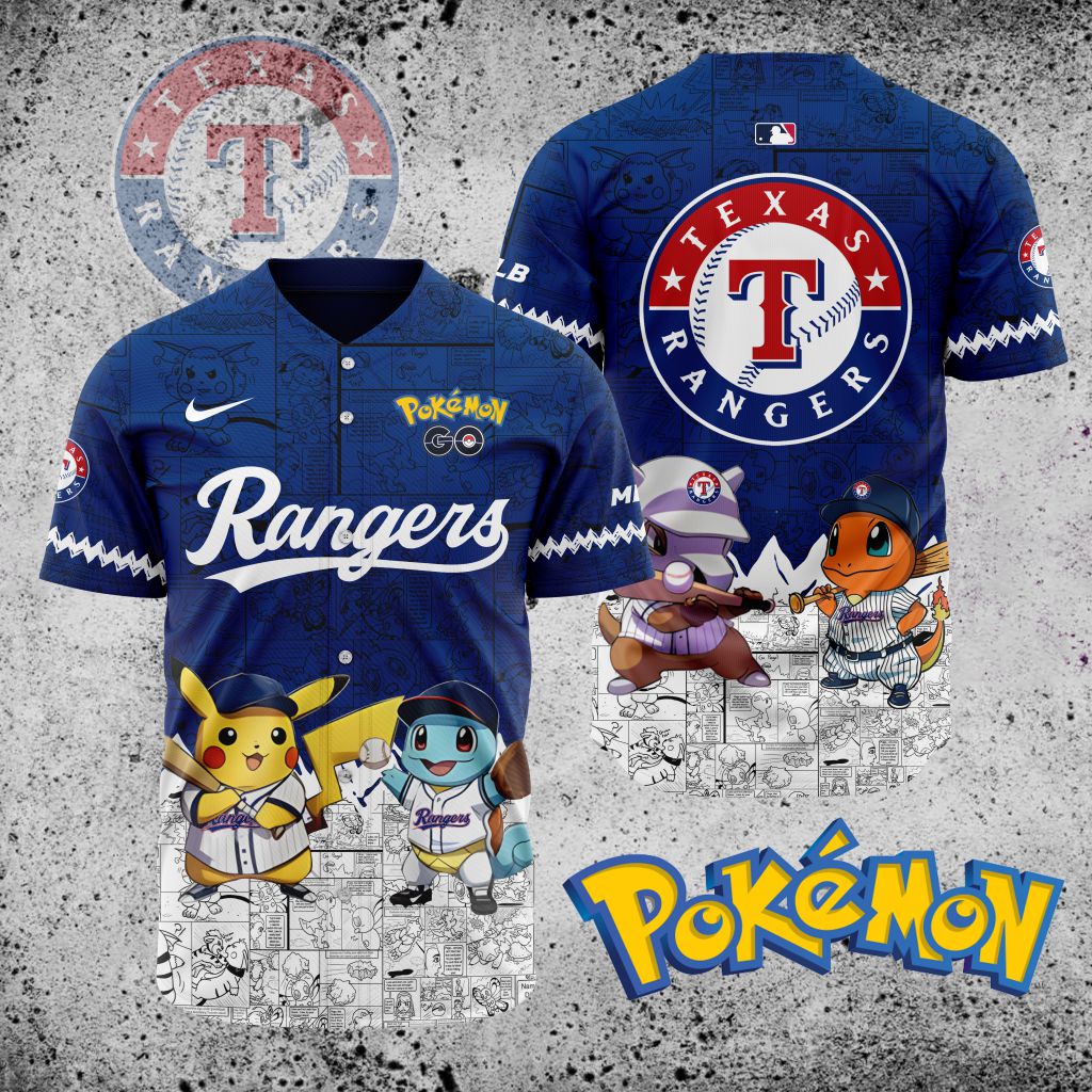 Premium Mlb Texas Rangers X Pokemon Custom Baseball Jersey