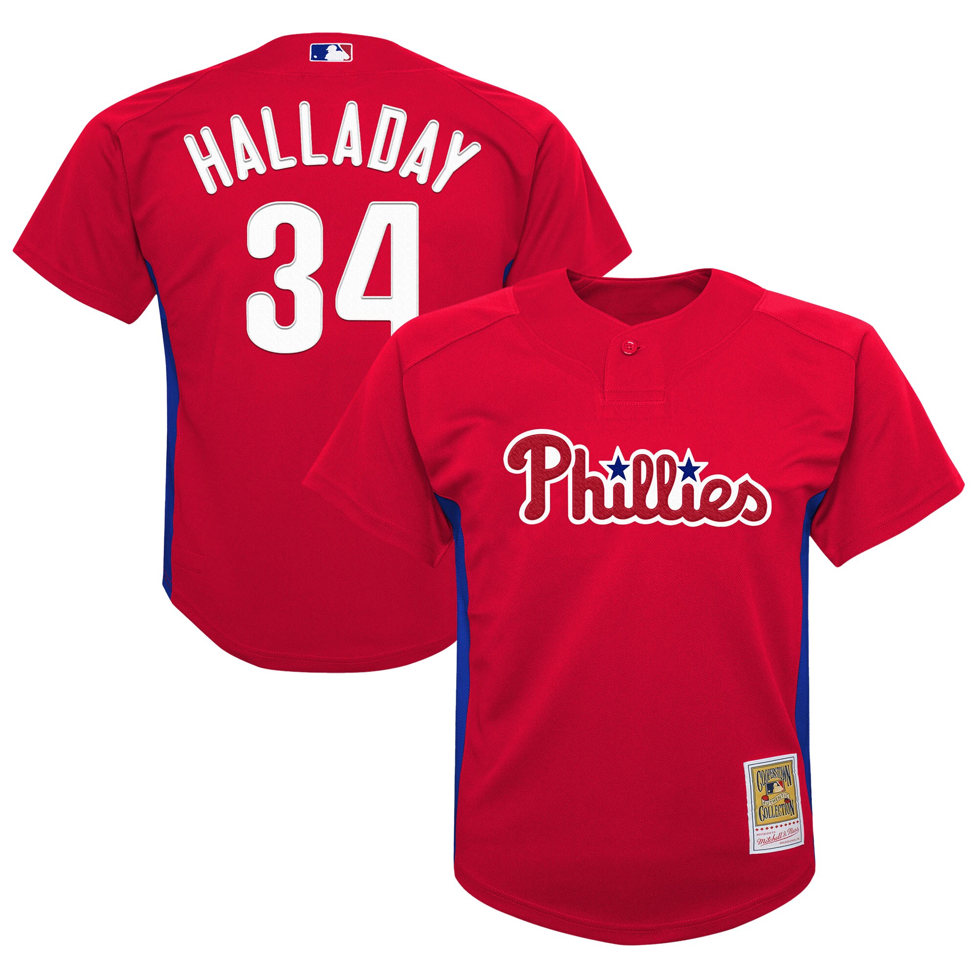Preschool Philadelphia Phillies Roy Halladay Mitchell & Ness Red Cooperstown Collection Mesh Batting Practice Baseball Jersey 
