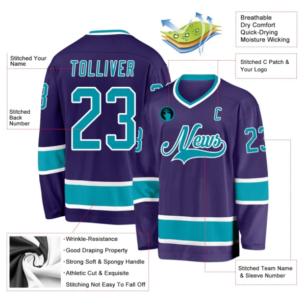 Alternative view of Custom Purple Teal-White Hockey Jersey