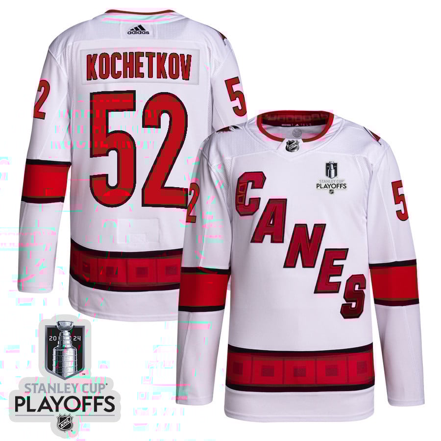 Pyotr Kochetkov 52 Carolina Hurricanes 2024 NHL Playoffs Patch Away Hockey Jersey - Men, White - JS394 