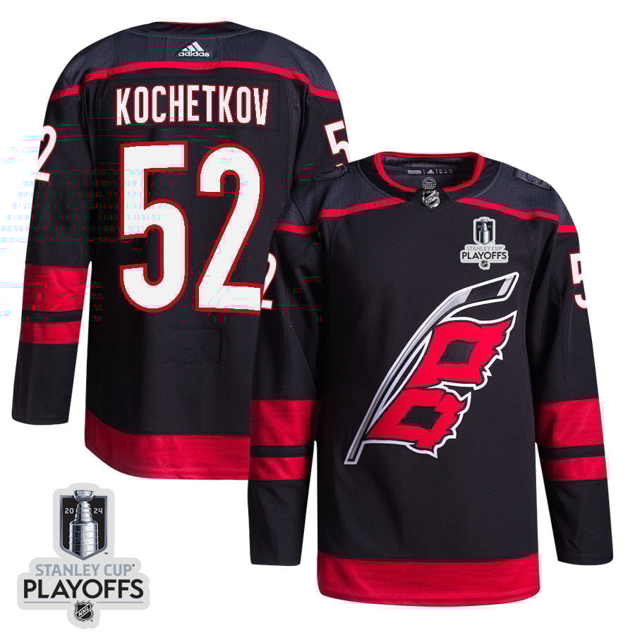 Pyotr Kochetkov 52 Carolina Hurricanes 2024 NHL Playoffs Patch Home Hockey Jersey - Men, Black - JS952 