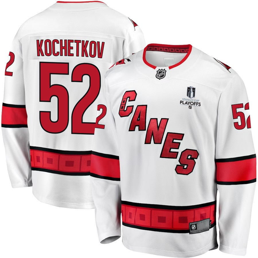 Pyotr Kochetkov 52 Carolina Hurricanes Stanley Cup 2023 Playoffs Patch Away Breakaway Men Hockey Jersey - White - JS940 