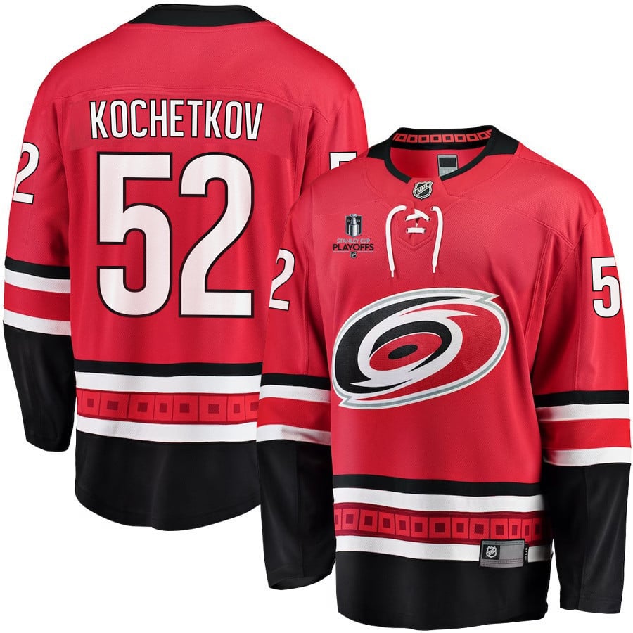 Pyotr Kochetkov 52 Carolina Hurricanes Stanley Cup 2023 Playoffs Patch Home Breakaway Men Hockey Jersey - Red - JS574 