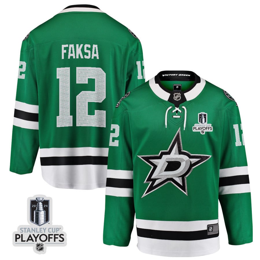 Radek Faksa 12 Dallas Stars 2024 NHL Playoffs Patch Home Hockey Jersey - Men, Green - JS490 