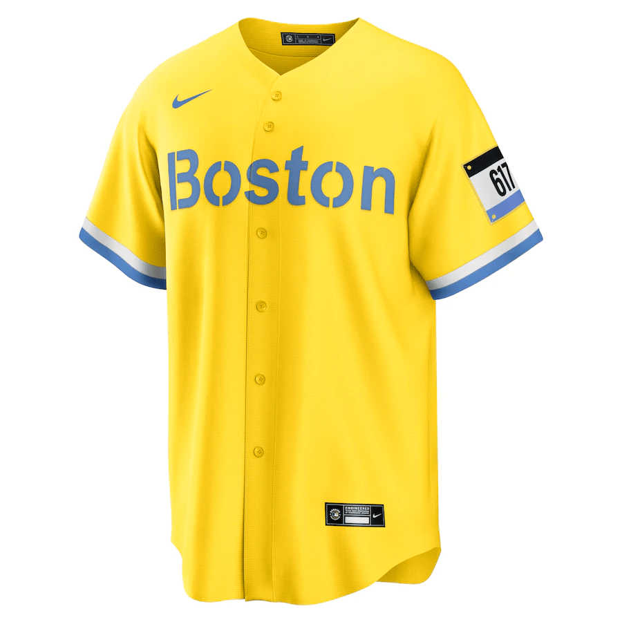 Alternative view of Rafael Devers 11 Boston Red Sox City Connect Jersey - Gold/Light Blue