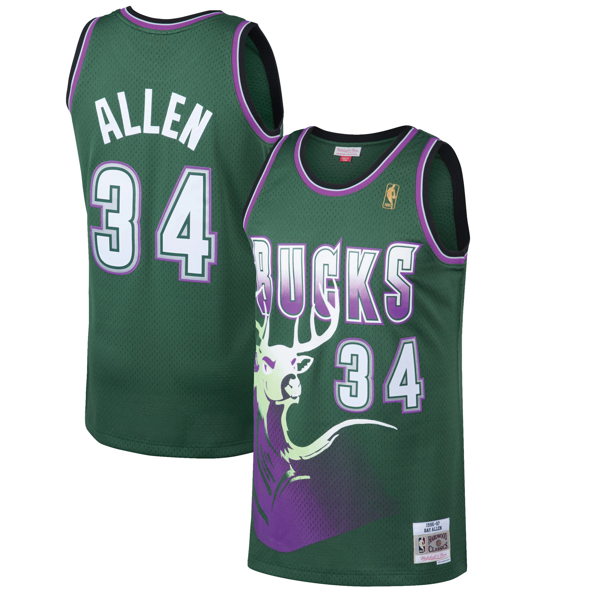 Ray Allen Milwaukee Bucks Mitchell & Ness 1996-97 Hardwood Classics Swingman Basketball Jersey - Kelly Green