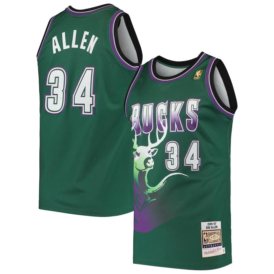 Ray Allen Milwaukee Bucks Mitchell & Ness 1996 Hardwood Classics Basketball Jersey - Green