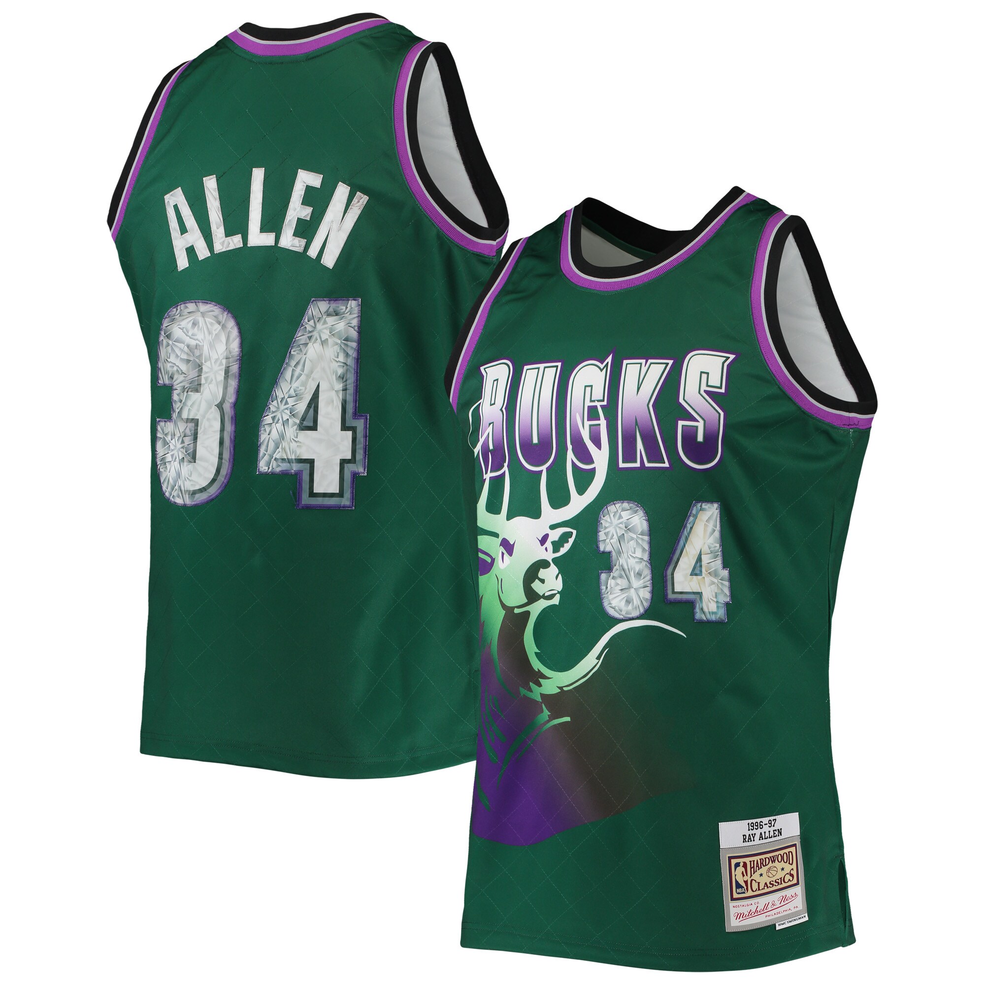 Ray Allen Milwaukee Bucks Mitchell & Ness 1996/97 Hardwood Classics Nba 75th Anniversary Diamond Swingman Basketball Jersey - Green