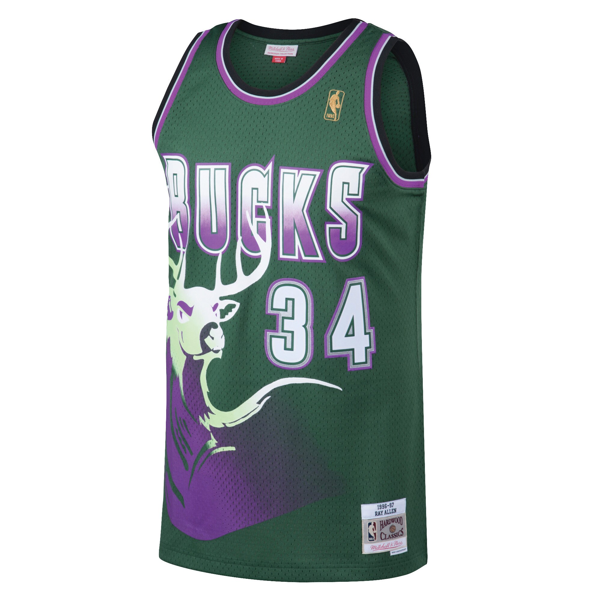 Alternative view of Ray Allen Milwaukee Bucks Mitchell & Ness 1996/97 Hardwood Classics Swingman Basketball Jersey - Kelly Green