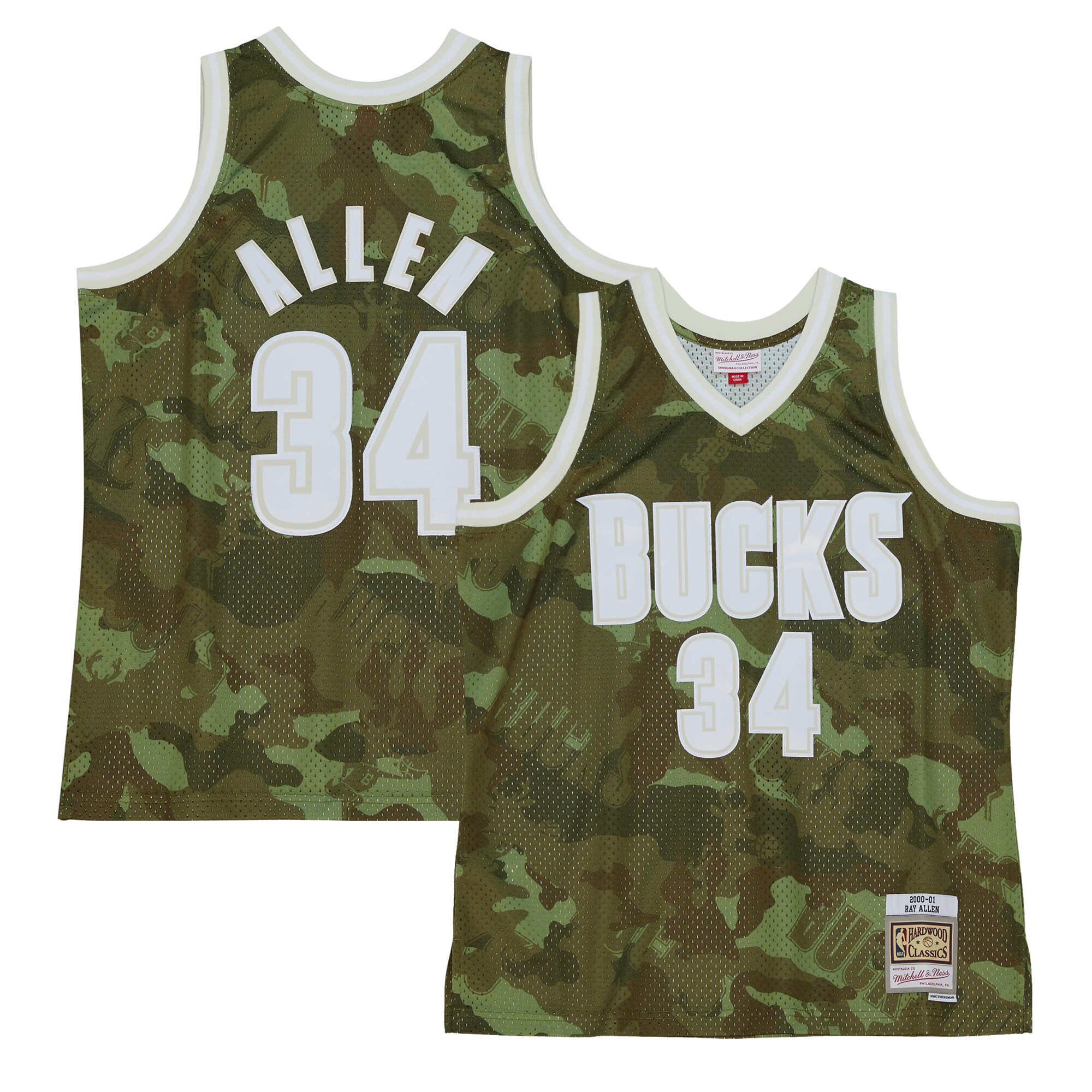 Alternative view of Ray Allen Milwaukee Bucks Mitchell & Ness Hardwood Classics 2000/01 Ghost Green Swingman Basketball Jersey - Camo