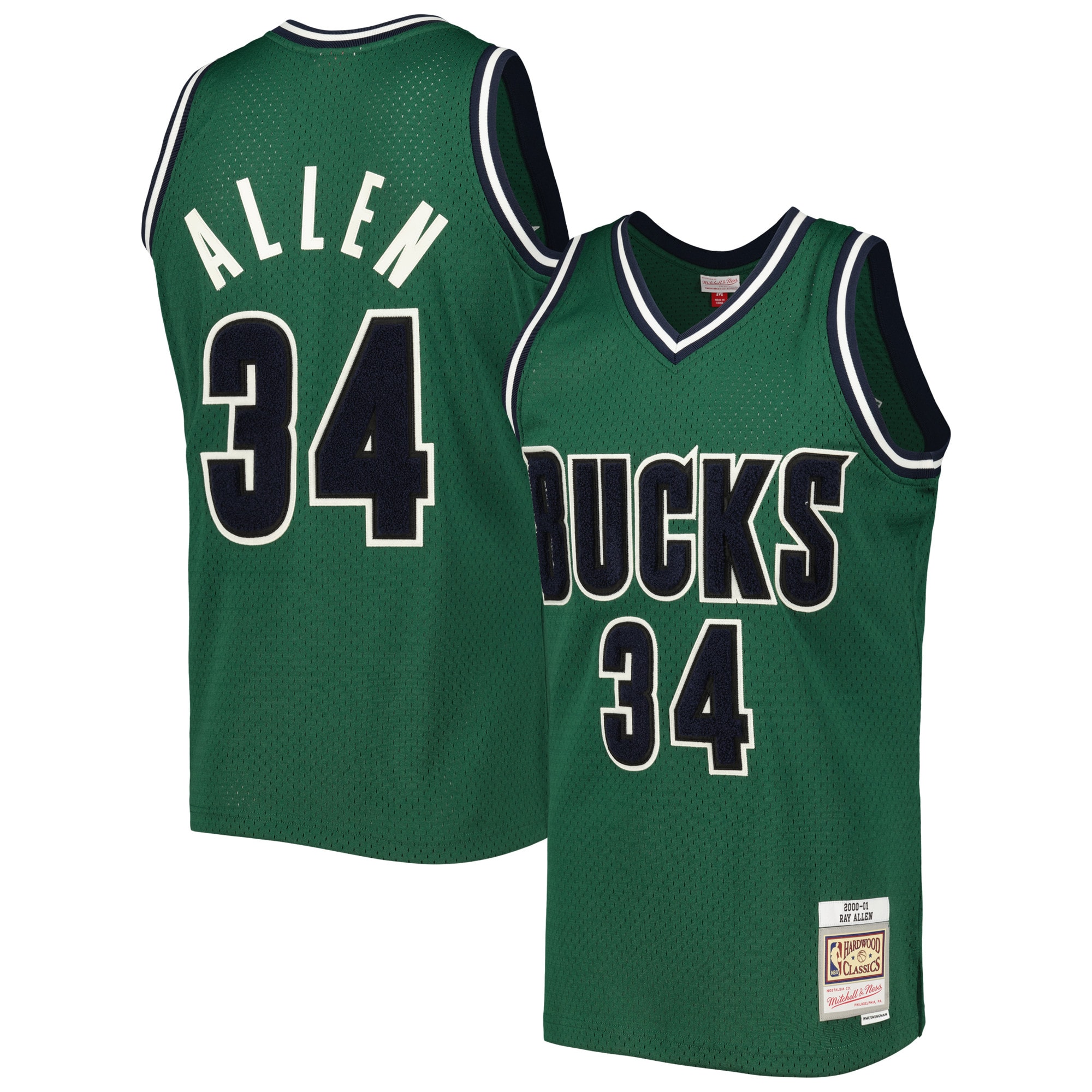 Alternative view of Ray Allen Milwaukee Bucks Mitchell & Ness Hardwood Classics Off-court Swingman Basketball Jersey - Green