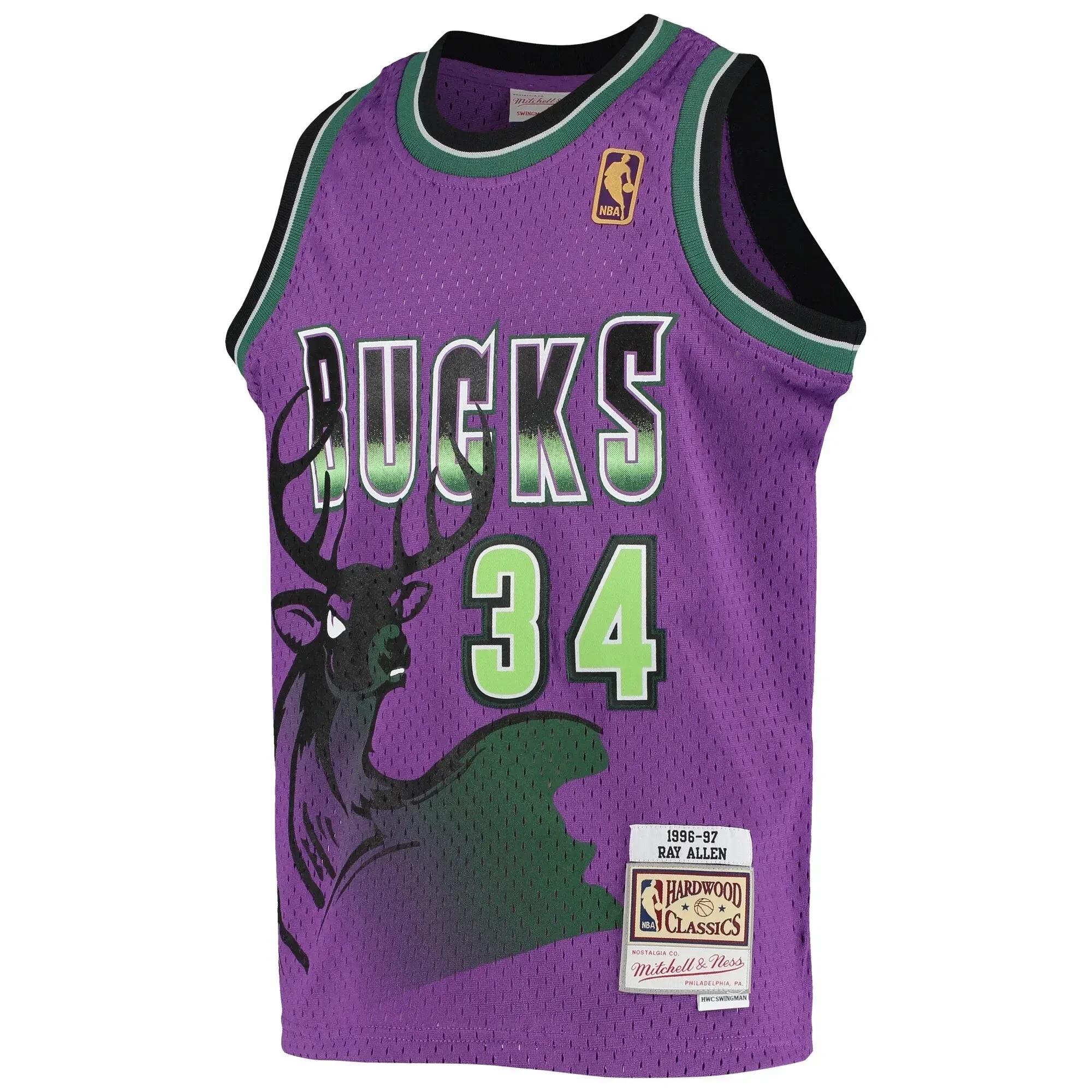 Ray Allen Milwaukee Bucks Mitchell & Ness 1996-97 Hardwood Classics Reload Basketball Jersey – Purple - JS738 