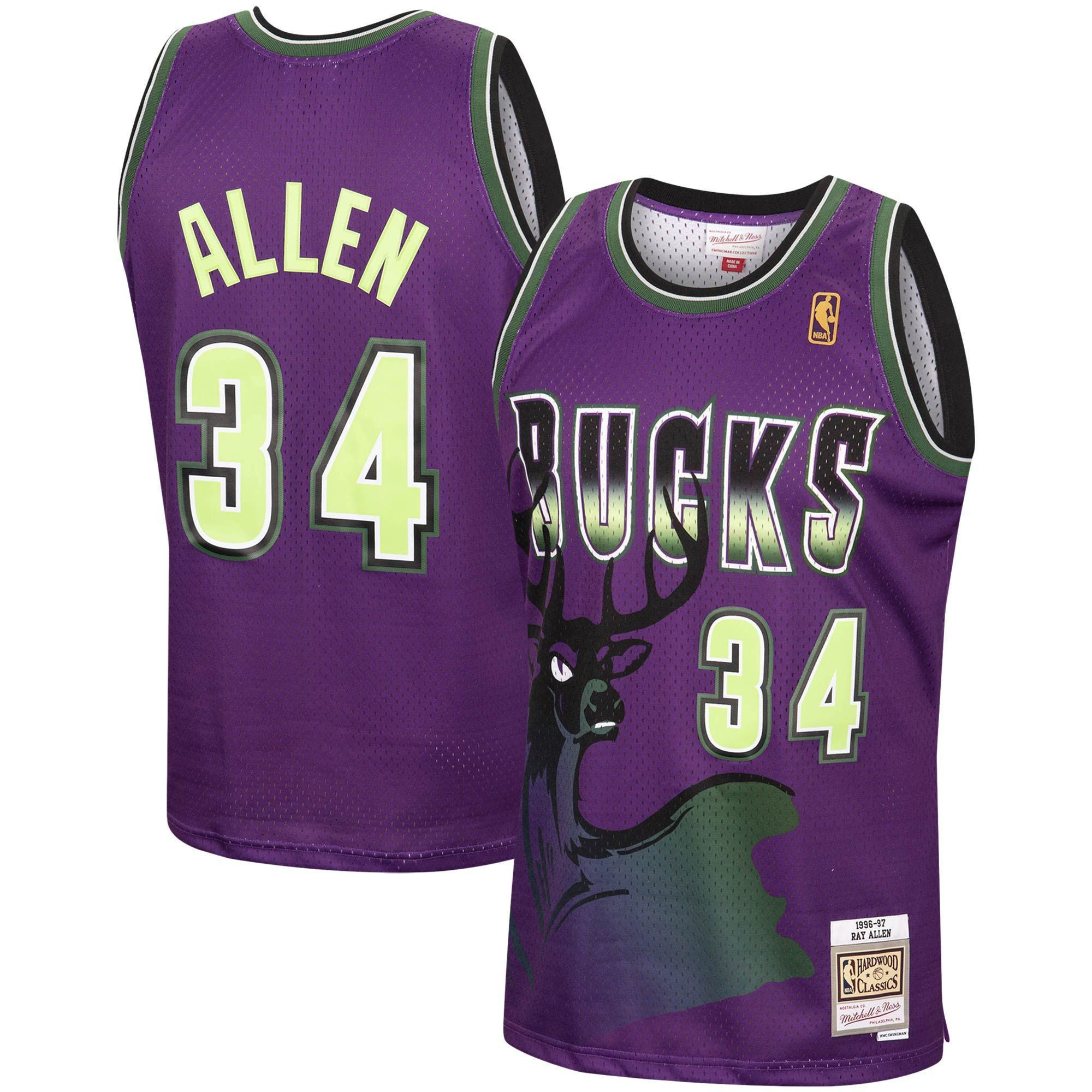 Ray Allen Milwaukee Bucks Mitchell & Ness 1996-97 Hardwood Classics Reload Swingman Basketball Jersey - Purple - JS821 