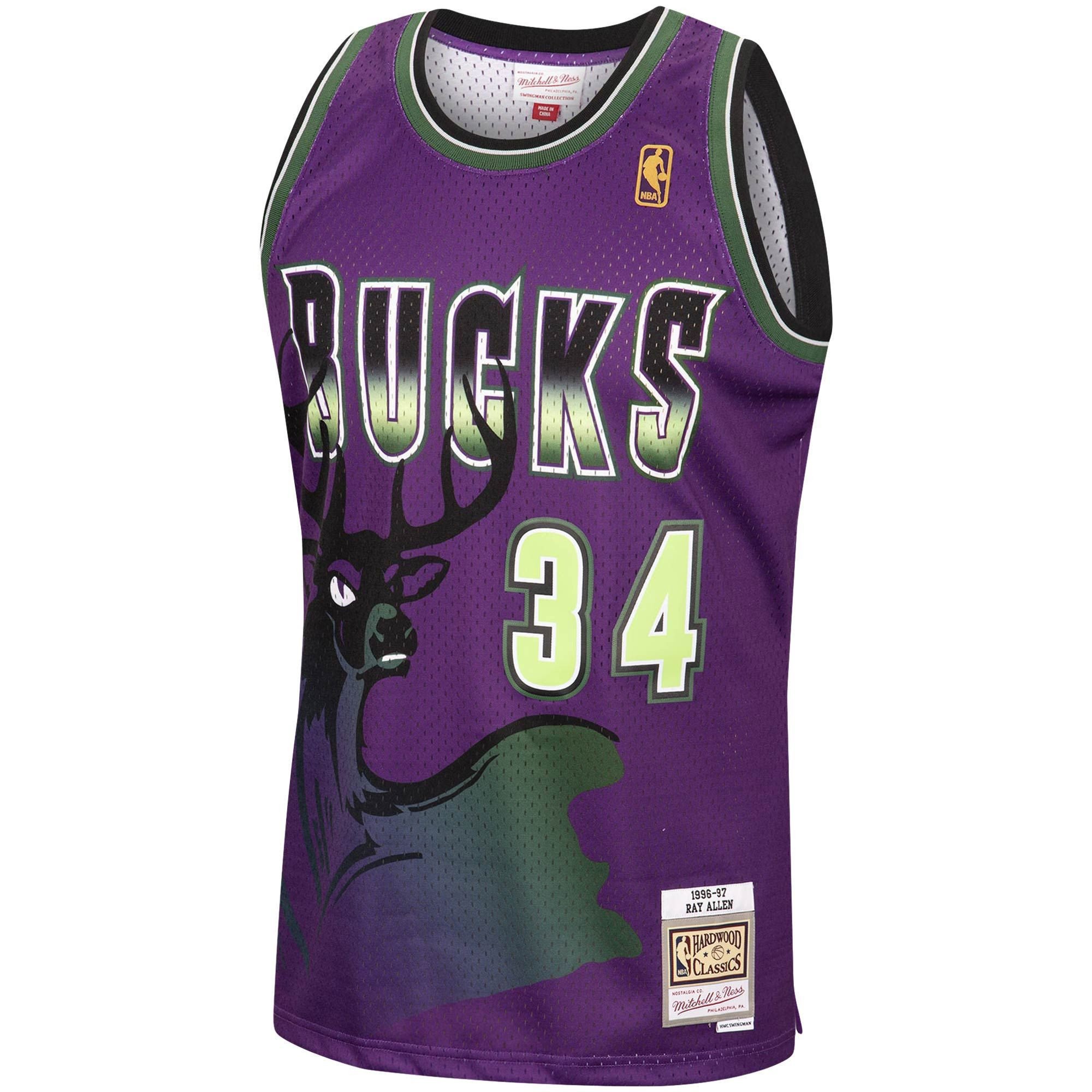 Alternative view of Ray Allen Milwaukee Bucks Mitchell & Ness 1996-97 Hardwood Classics Reload Swingman Basketball Jersey - Purple - JS821 