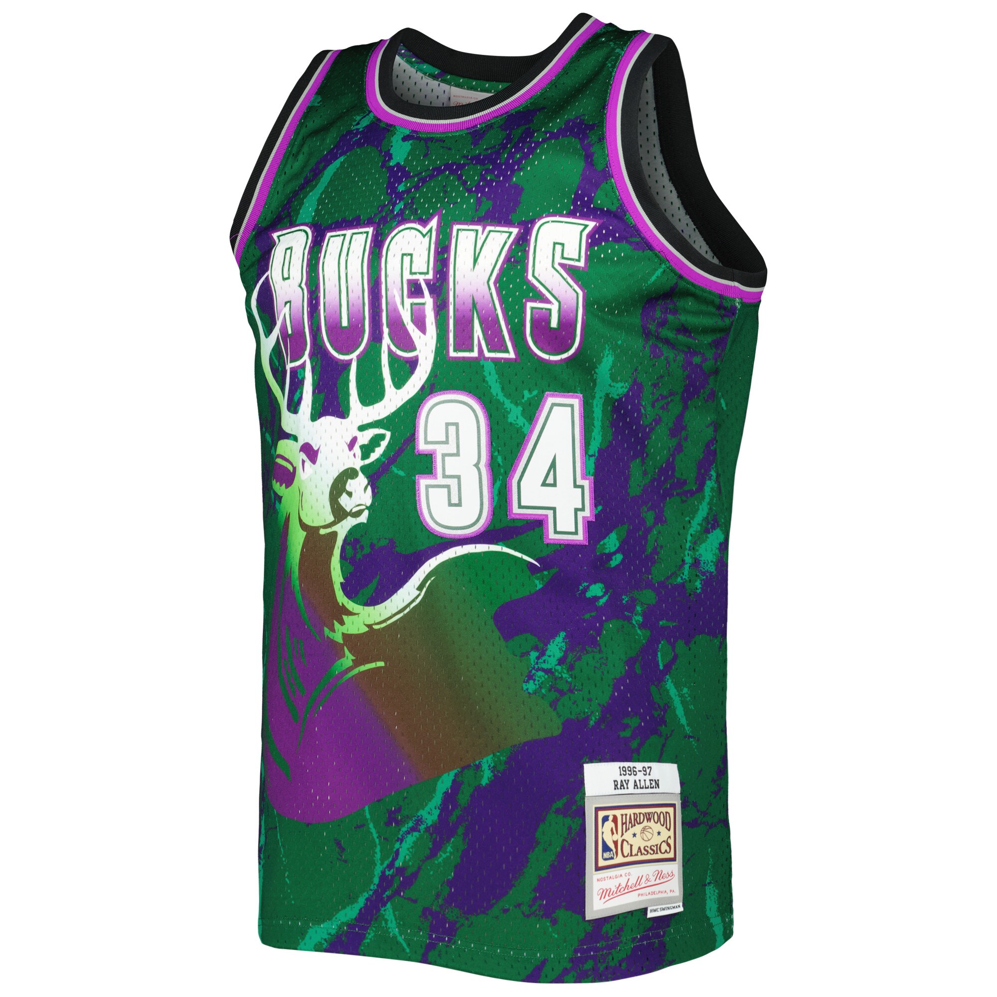 Alternative view of Ray Allen Milwaukee Bucks Mitchell & Ness 1996/97 Hardwood Classics Marble Swingman Basketball Jersey - Green