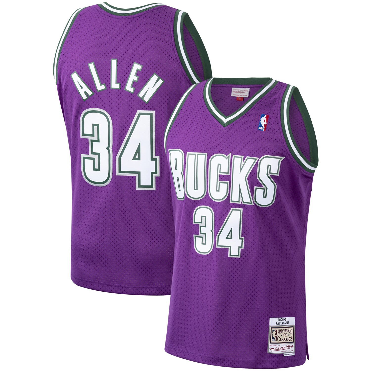 Ray Allen Milwaukee Bucks Mitchell & Ness 2000/01 Hardwood Classics Swingman Basketball Jersey - Purple