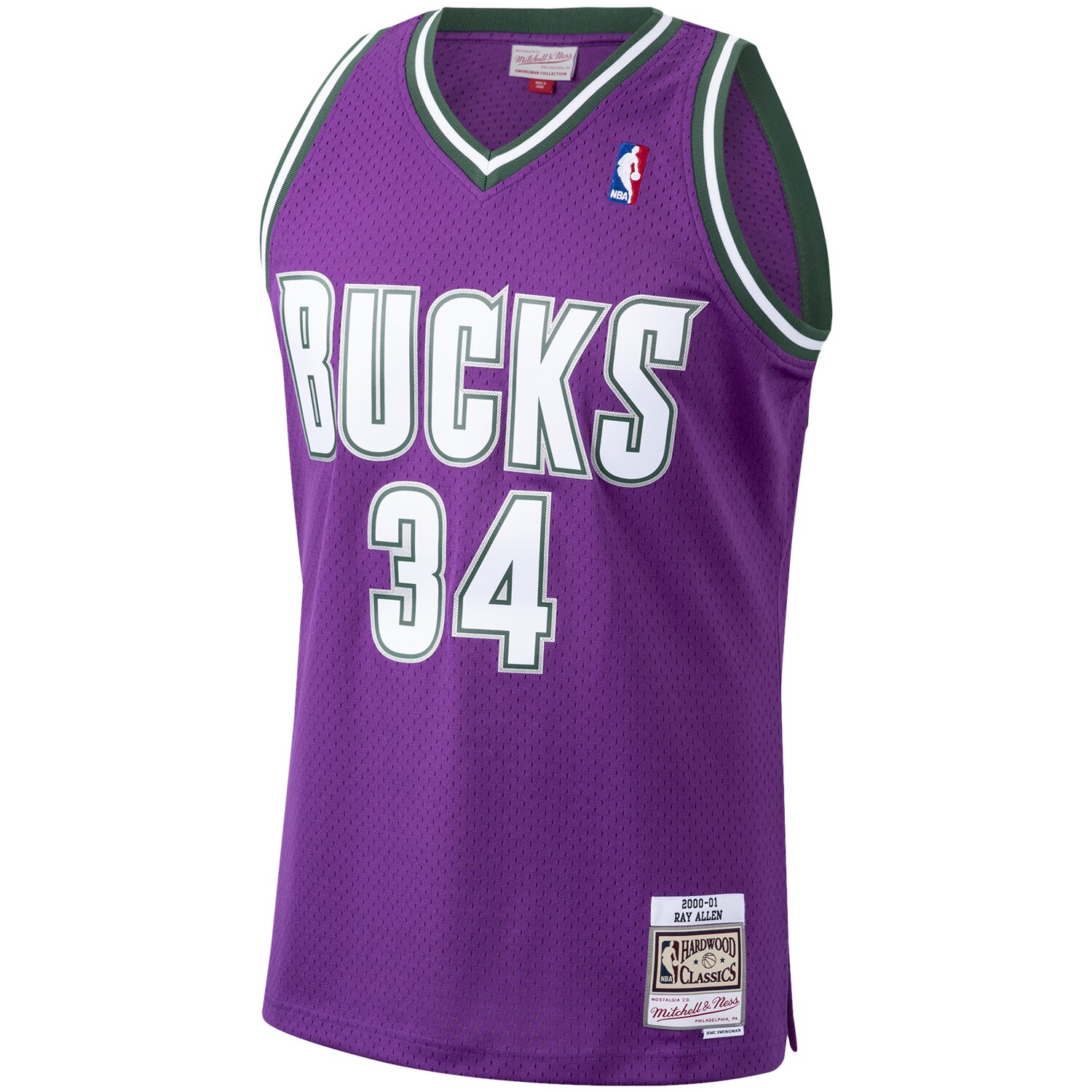 Alternative view of Ray Allen Milwaukee Bucks Mitchell & Ness 2000/01 Hardwood Classics Swingman Basketball Jersey - Purple