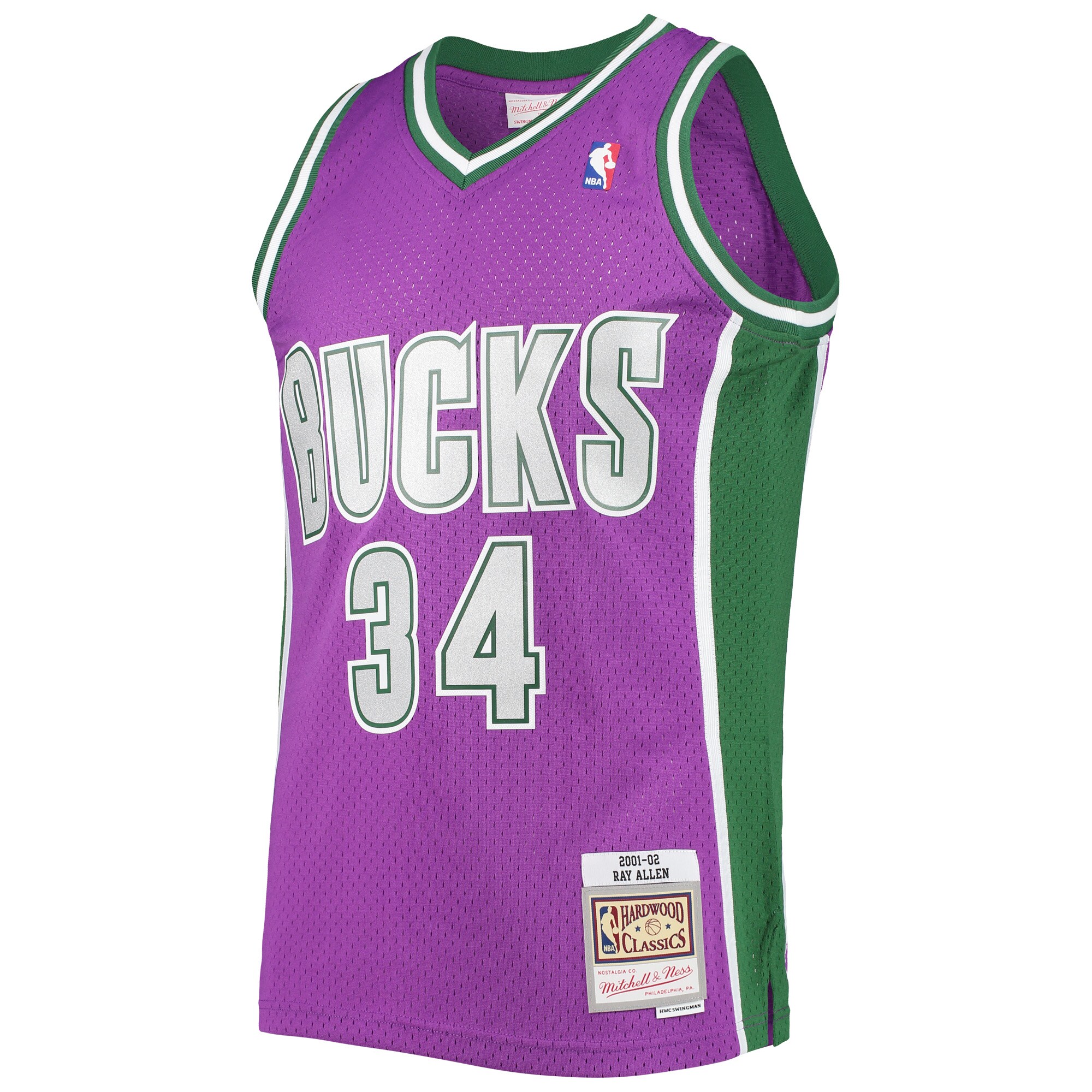Alternative view of Ray Allen Milwaukee Bucks Mitchell & Ness 2001/02 Hardwood Classics Swingman Basketball Jersey - Purple