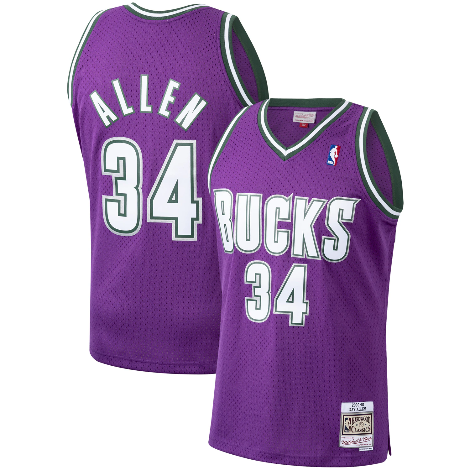 Alternative view of Ray Allen Milwaukee Bucks Mitchell & Ness Hardwood Classics 2000-01 Swingman Basketball Jersey - Purple