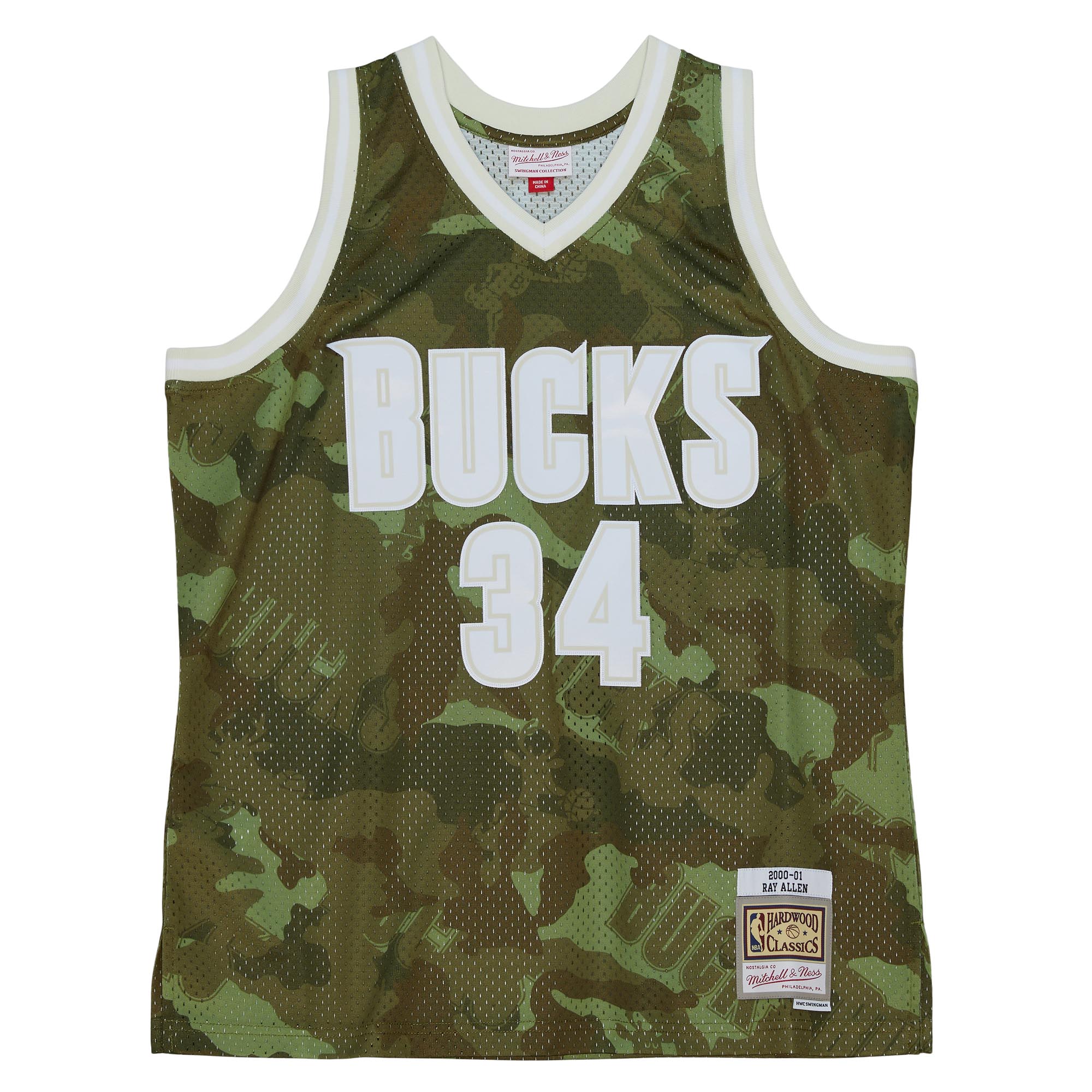 Alternative view of Ray Allen Milwaukee Bucks Mitchell & Ness Hardwood Classics 2000/01 Ghost Green Swingman Basketball Jersey - Camo