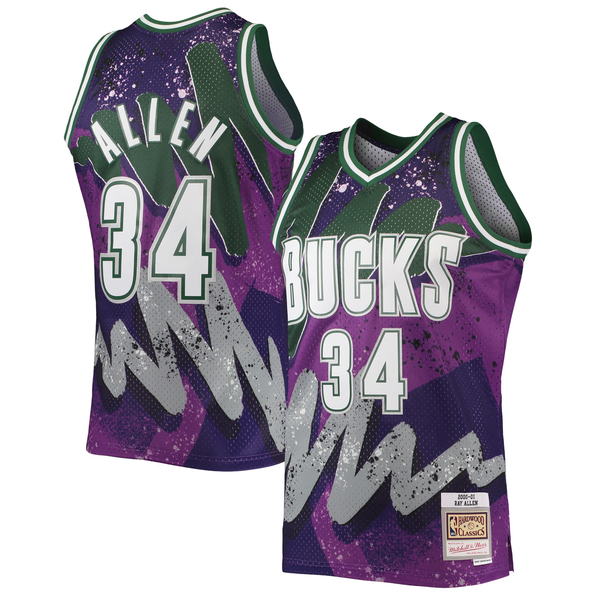 Ray Allen Milwaukee Bucks Mitchell & Ness Hardwood Classics 2000/01 Hyper Hoops Swingman Basketball Jersey - Purple