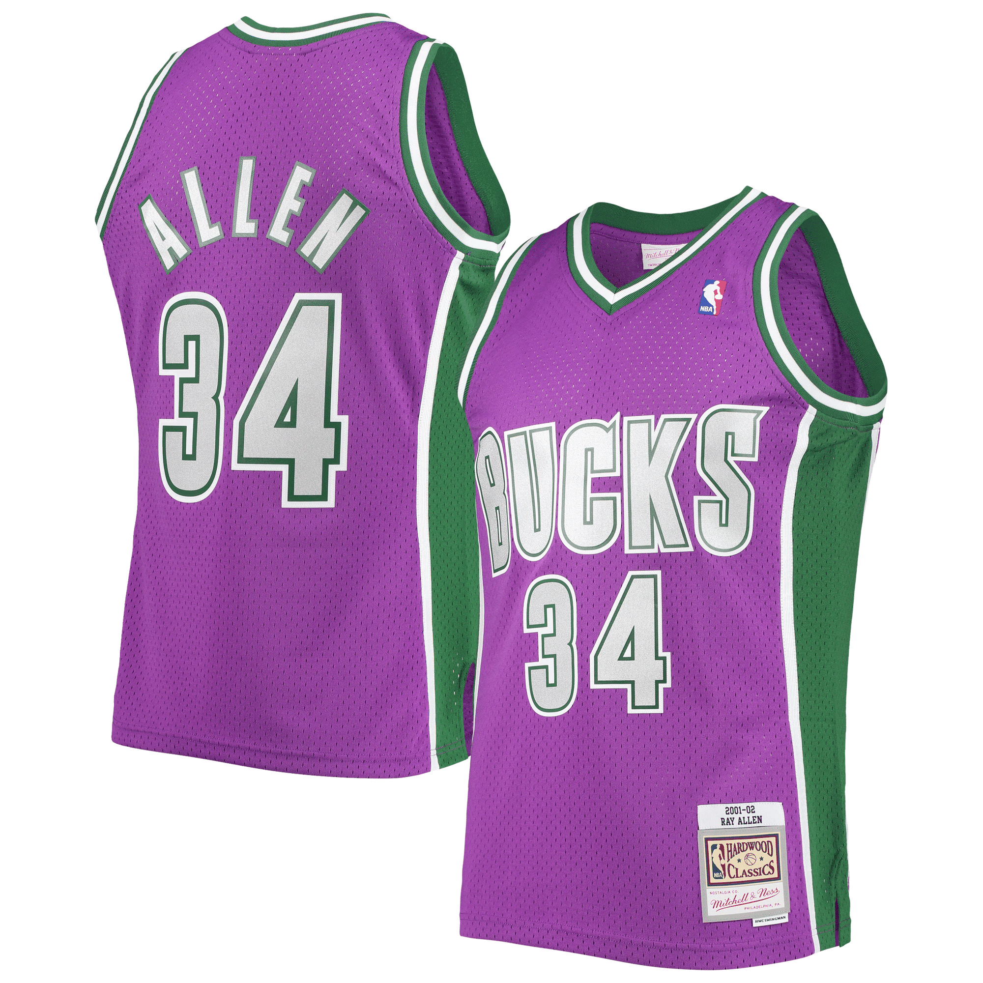 Ray Allen Milwaukee Bucks Mitchell & Ness Hardwood Classics Swingman Basketball Jersey - Purple Basketball Jersey - JS560 