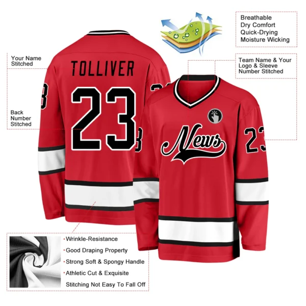 Alternative view of Custom Red Black-White Hockey Jersey