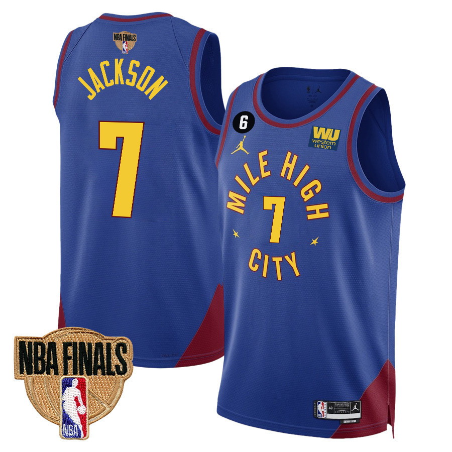 Reggie Jackson 7 Denver Nuggets Final Champions 2023 Swingman Basketball Jersey - Blue - JS510 