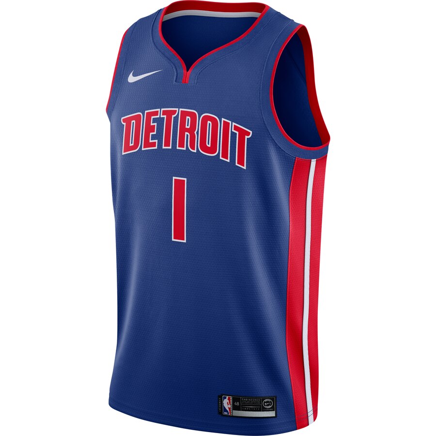 Alternative view of Reggie Jackson Detroit Pistons Swingman Basketball Jersey Blue – Icon Edition