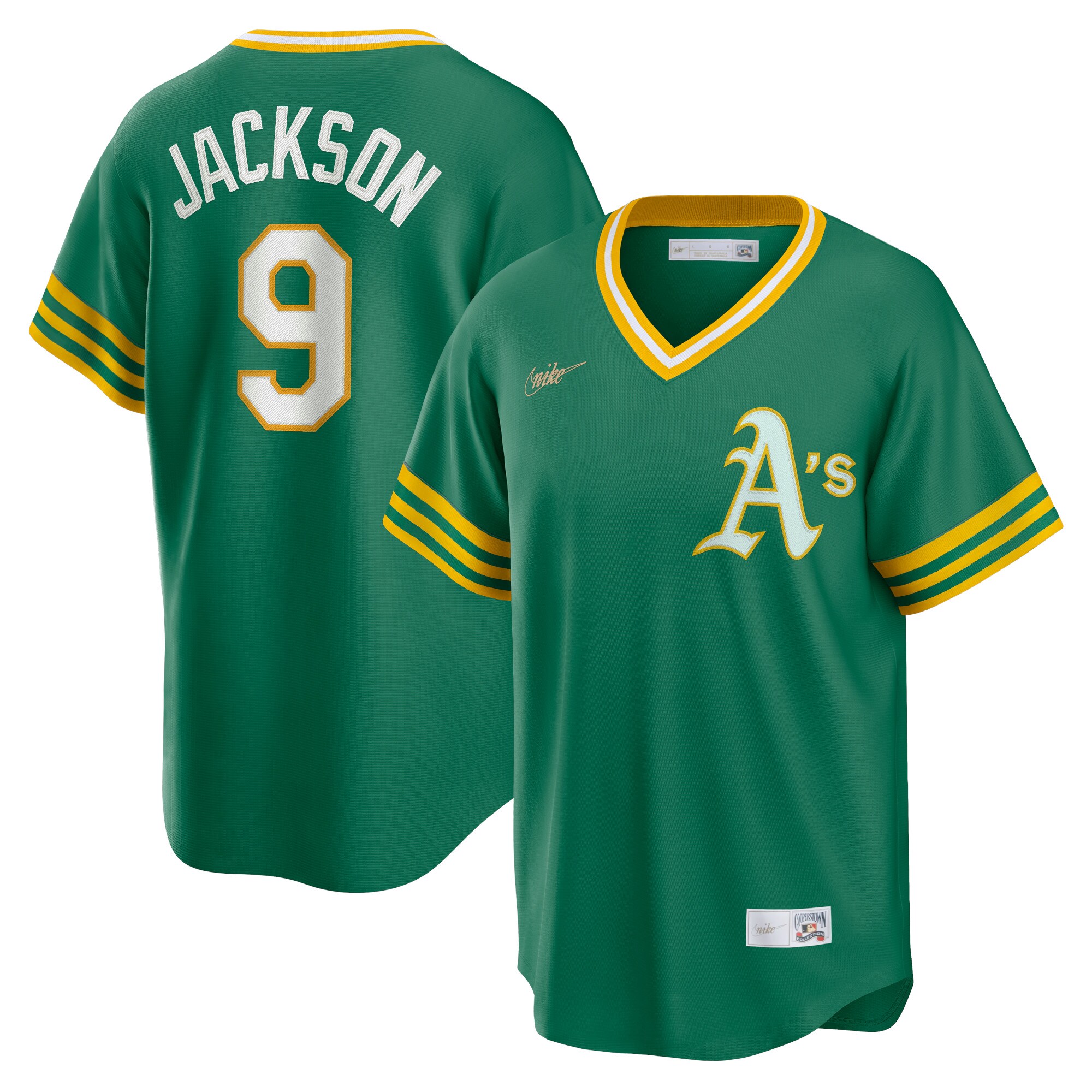 Reggie Jackson Oakland Athletics Road Cooperstown Collection Player Baseball Jersey – Kelly Green