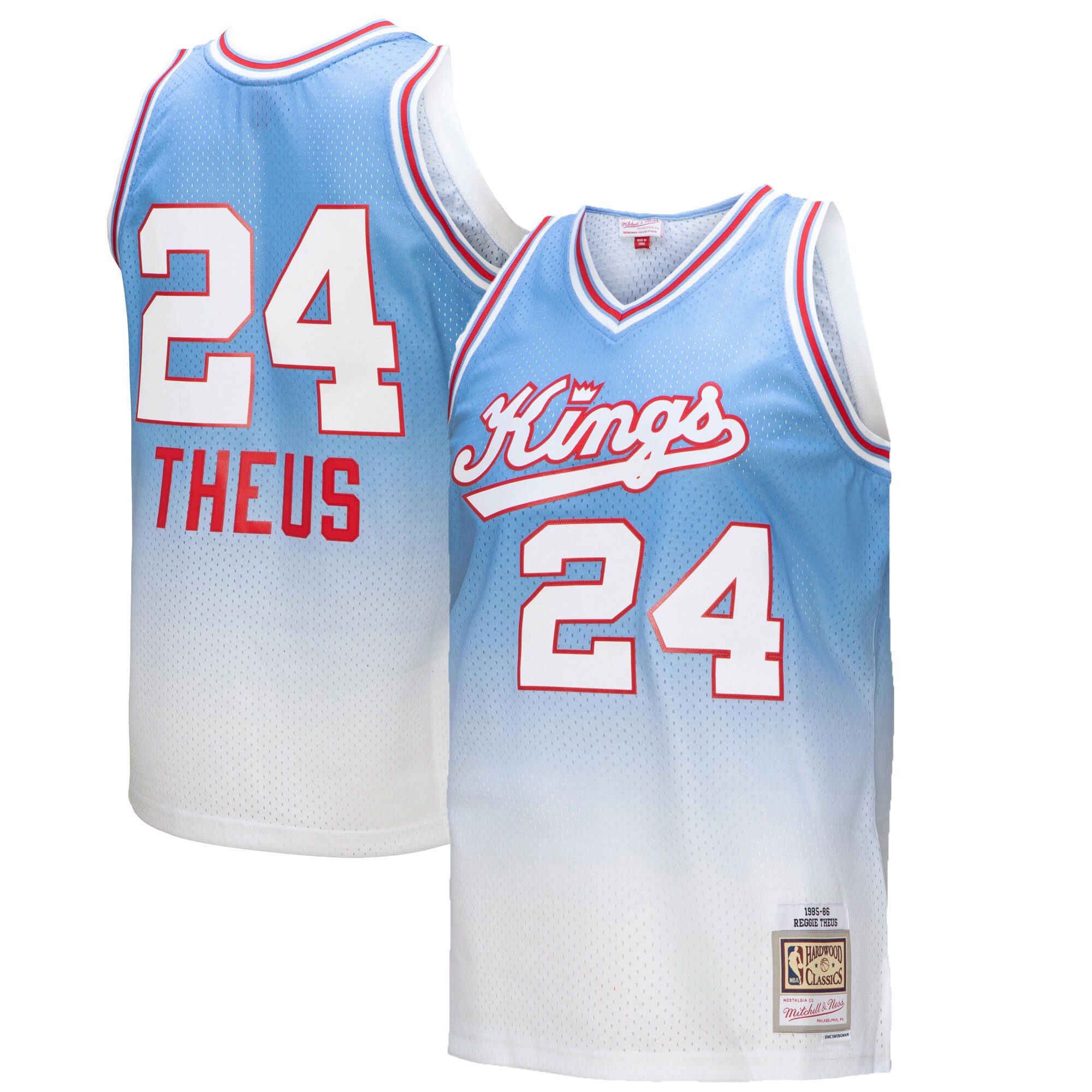 Reggie Theus Sacramento Kings Mitchell & Ness 1985/86 Hardwood Classics Fadeaway Swingman Player Basketball Jersey - White/light Blue