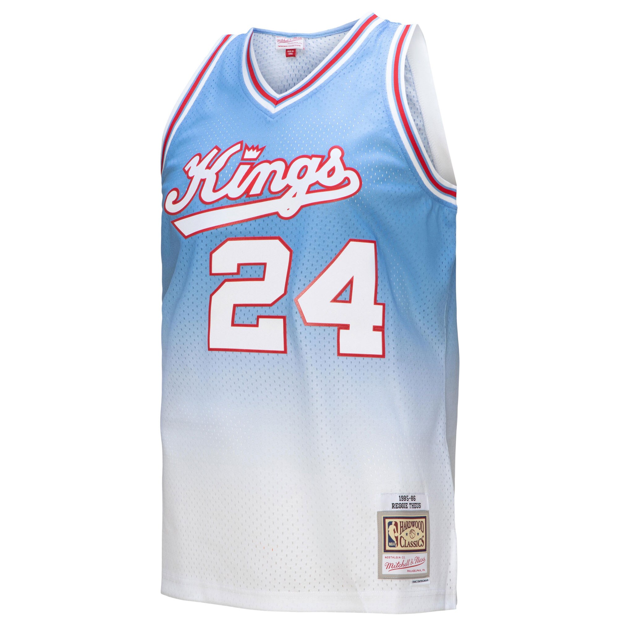 Alternative view of Reggie Theus Sacramento Kings Mitchell & Ness 1985/86 Hardwood Classics Fadeaway Swingman Player Basketball Jersey - White/light Blue