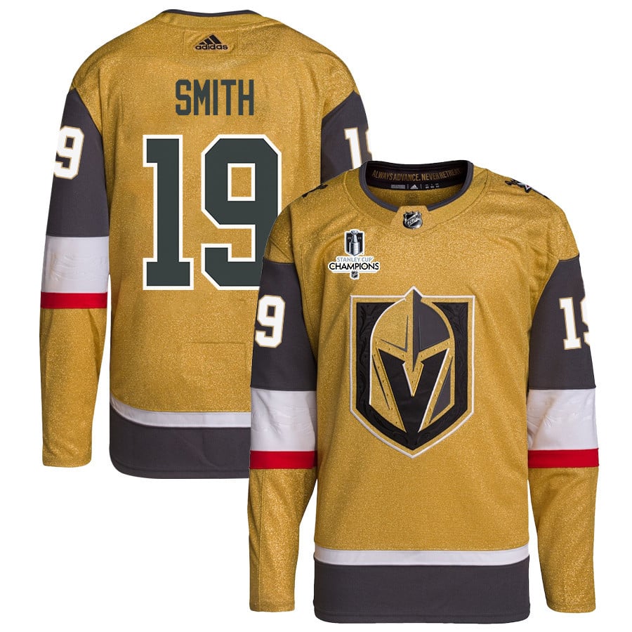 Reilly Smith 19 Vegas Golden Knights Stanley Cup 2023 Champions Patch Home Breakaway Men Hockey Jersey - Gold - JS929 