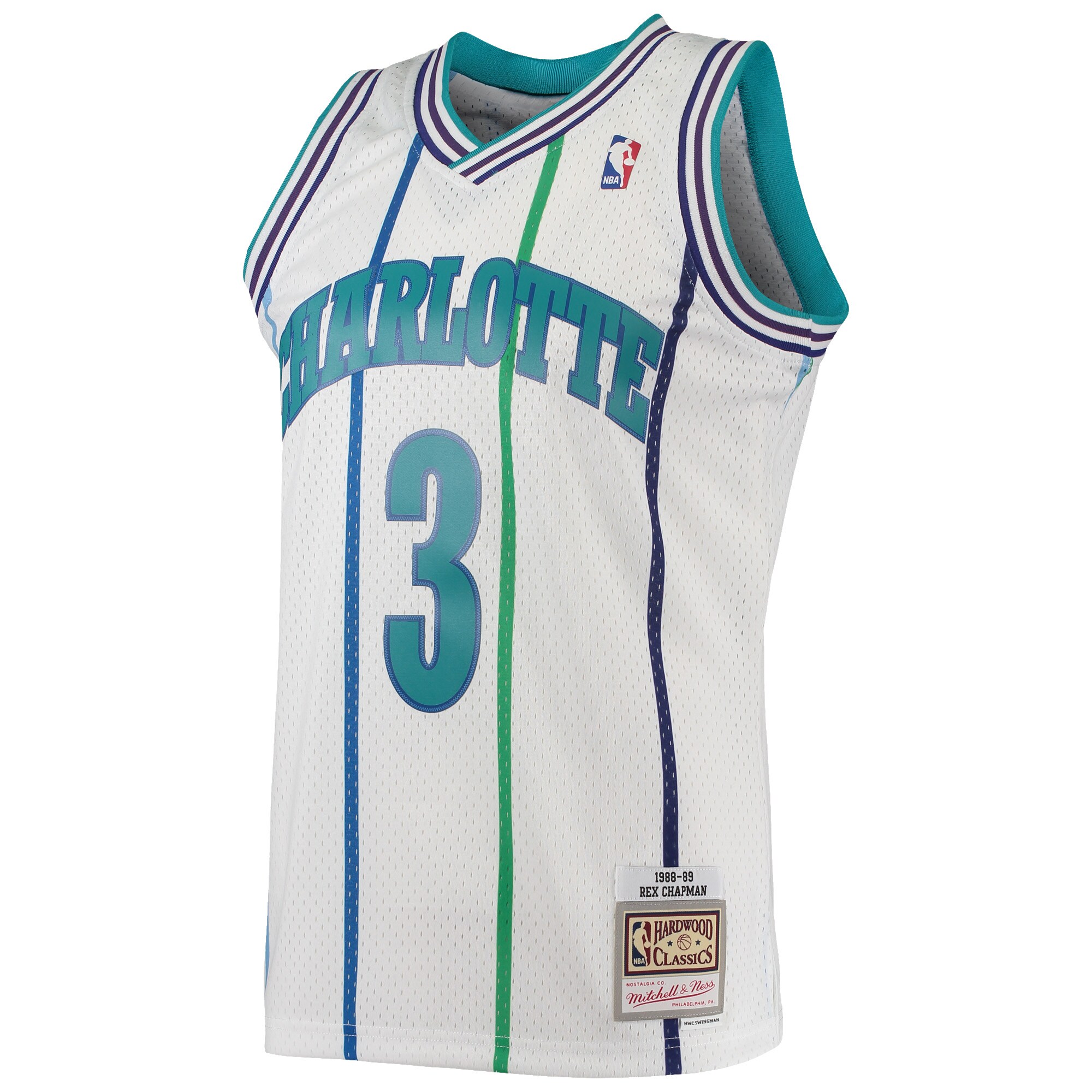Alternative view of Rex Chapman Charlotte Hornets Mitchell & Ness 1988/89 Hardwood Classics Swingman Basketball Jersey - White