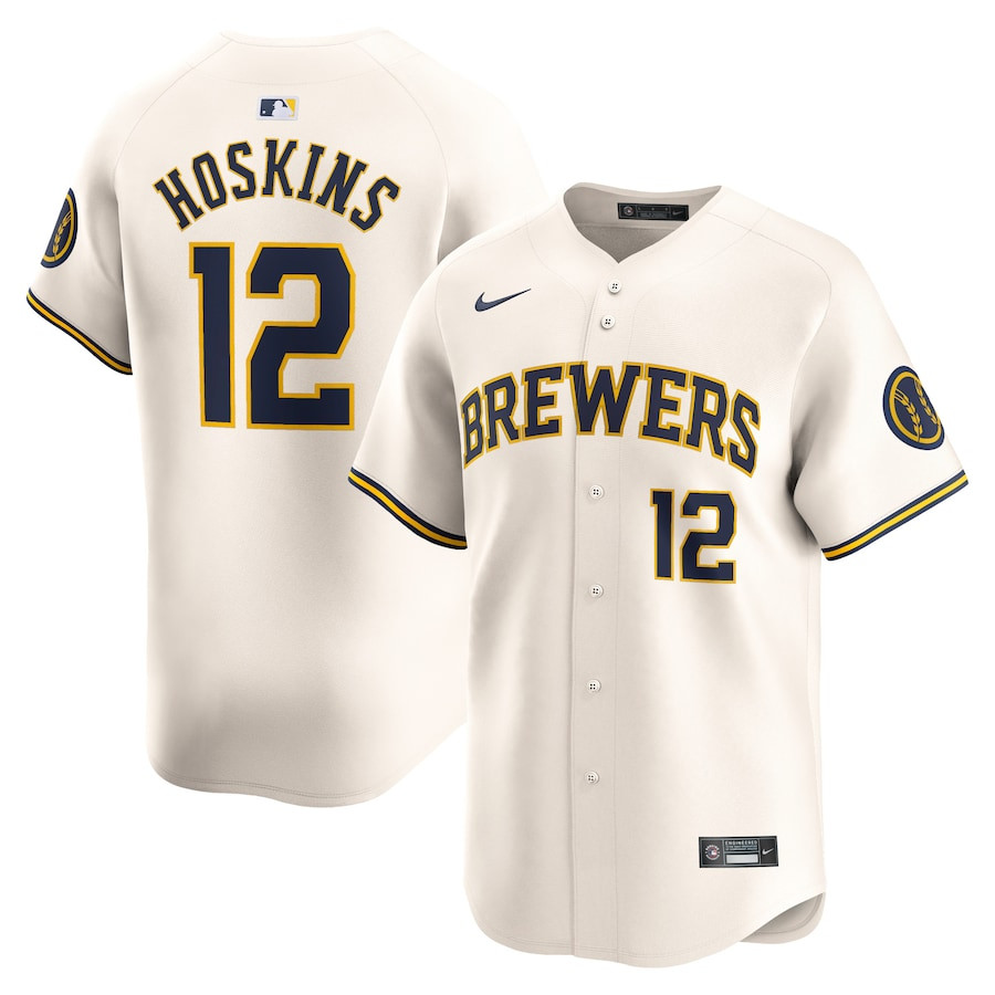 Rhys Hoskins 12 Milwaukee Brewers Home Limited Player Men Baseball Jersey - Cream 
