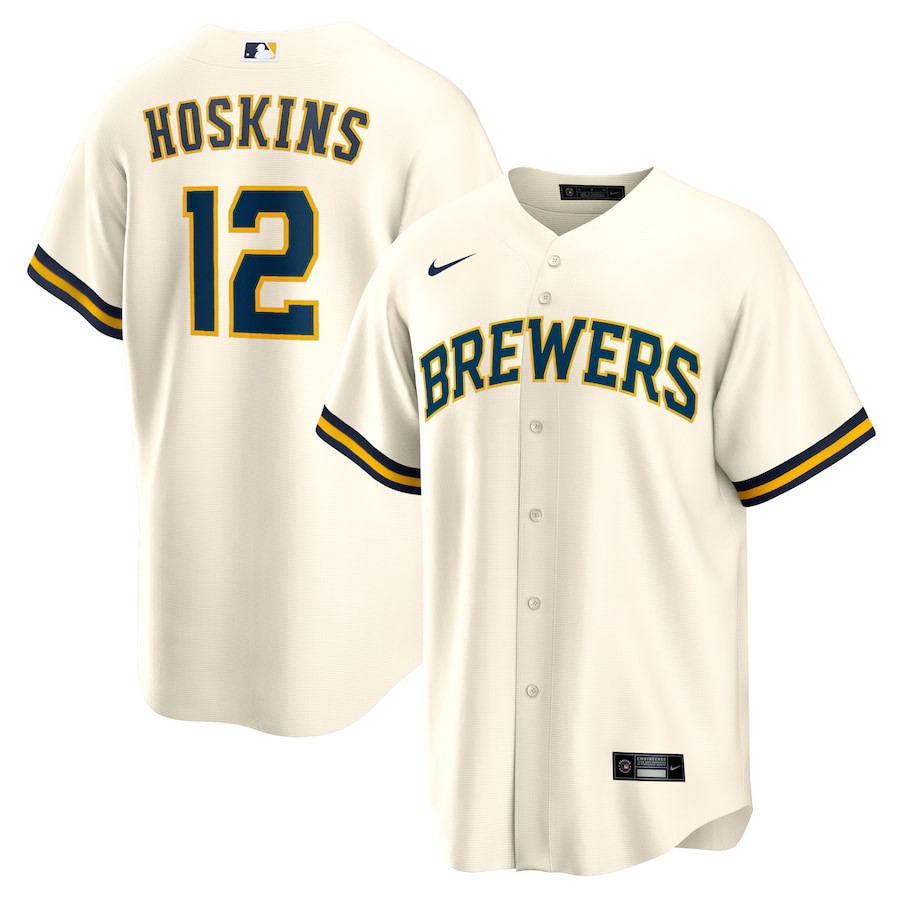 Rhys Hoskins 12 Milwaukee Brewers Home Men Player Baseball Jersey - Cream 