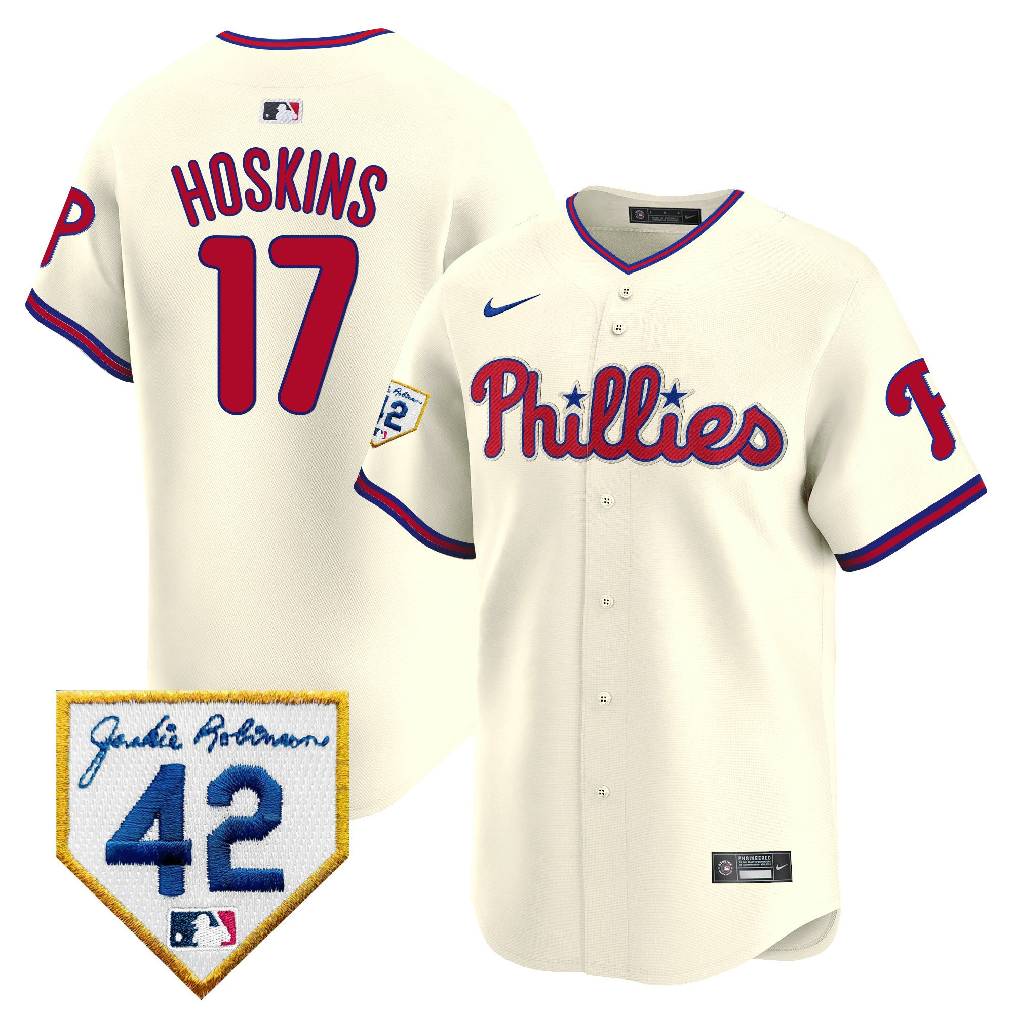 Rhys Hoskins 17 Philadelphia Phillies 2024 Jackie Robinson Patch Men Baseball Jersey - Cream 